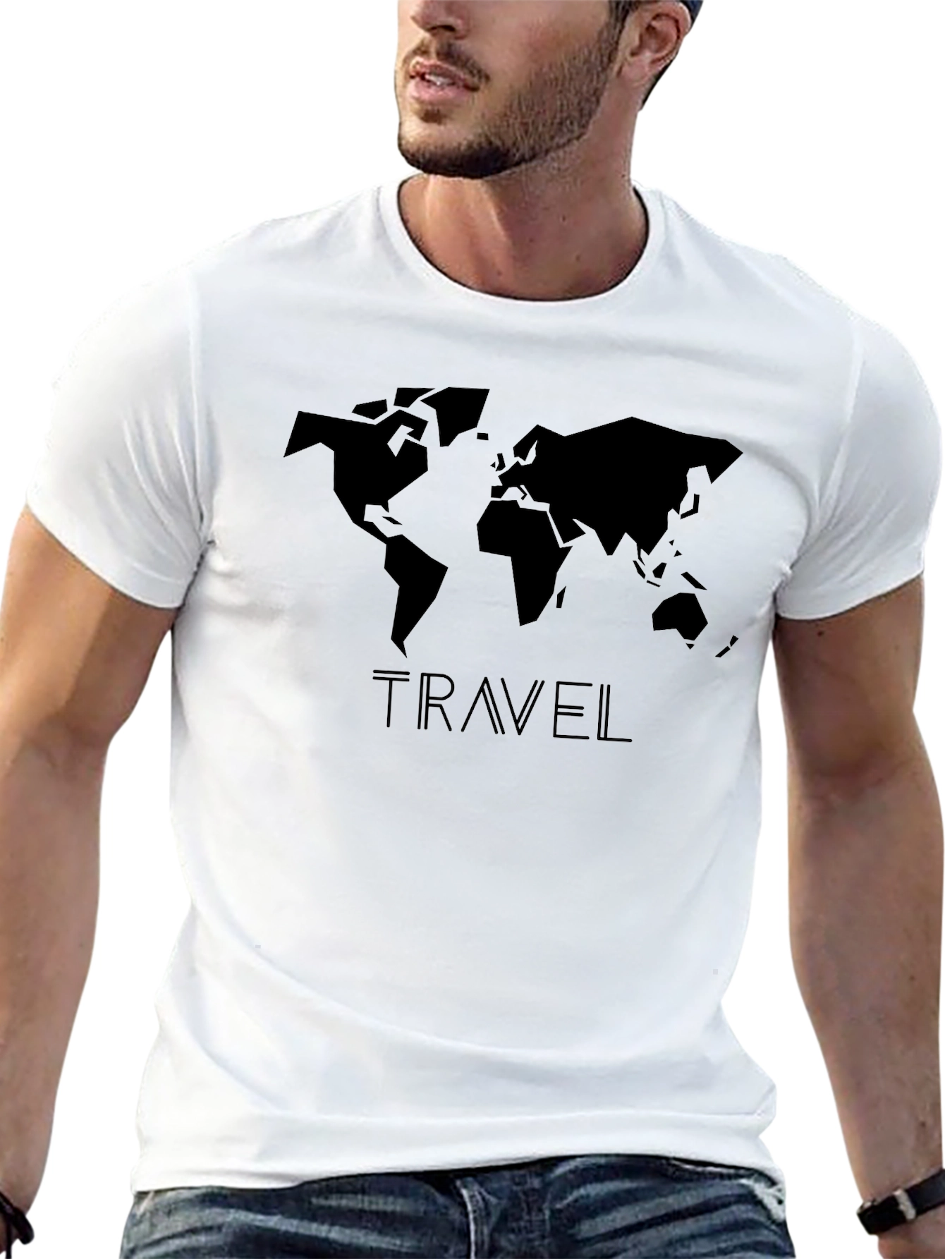 Travel World Map Graphic Tee - Black