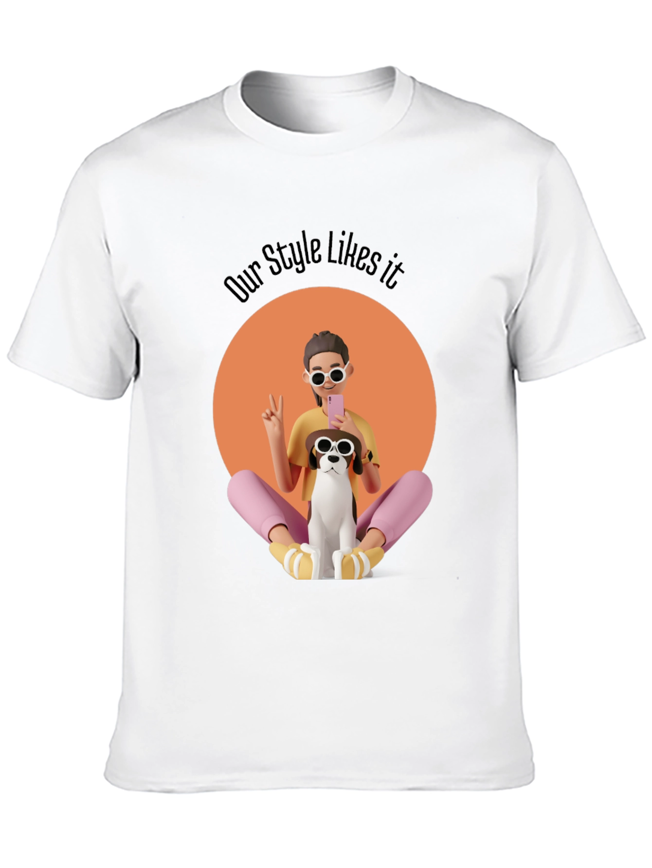 Stylish Graphic T-Shirt with Cartoon Girl and Dog