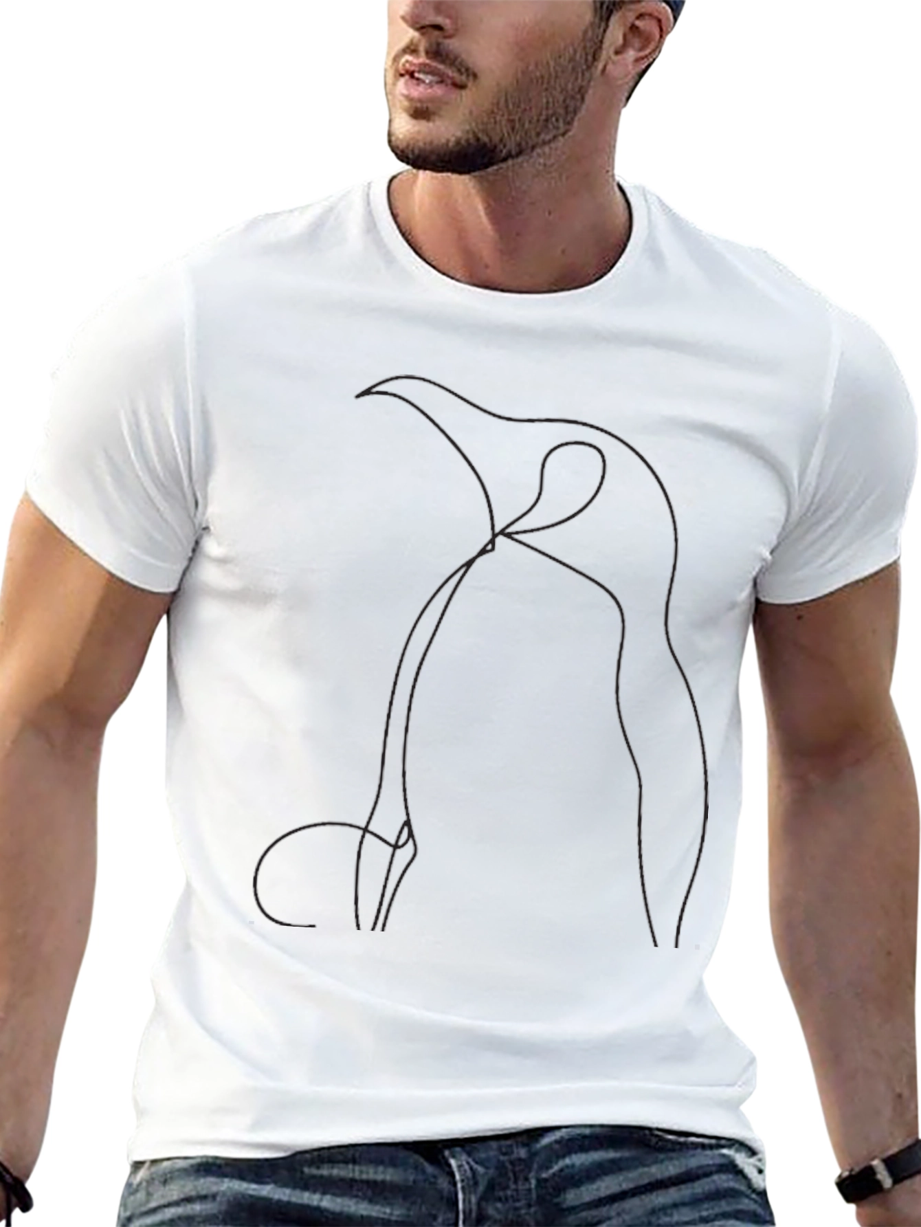 Abstract Penguin Line Art Black T-Shirt
