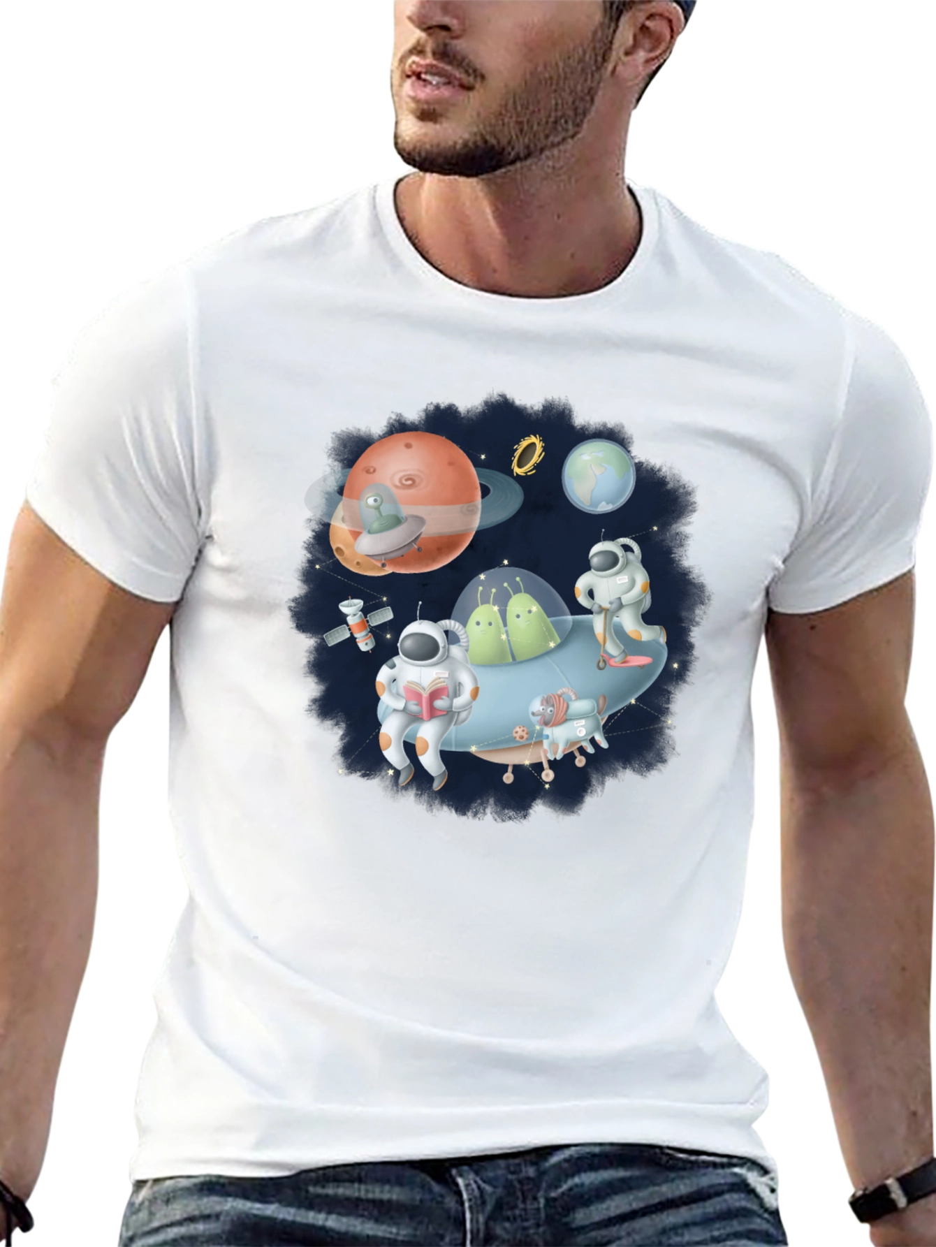 Cosmic Crew Graphic Tee - Black Cotton Blend