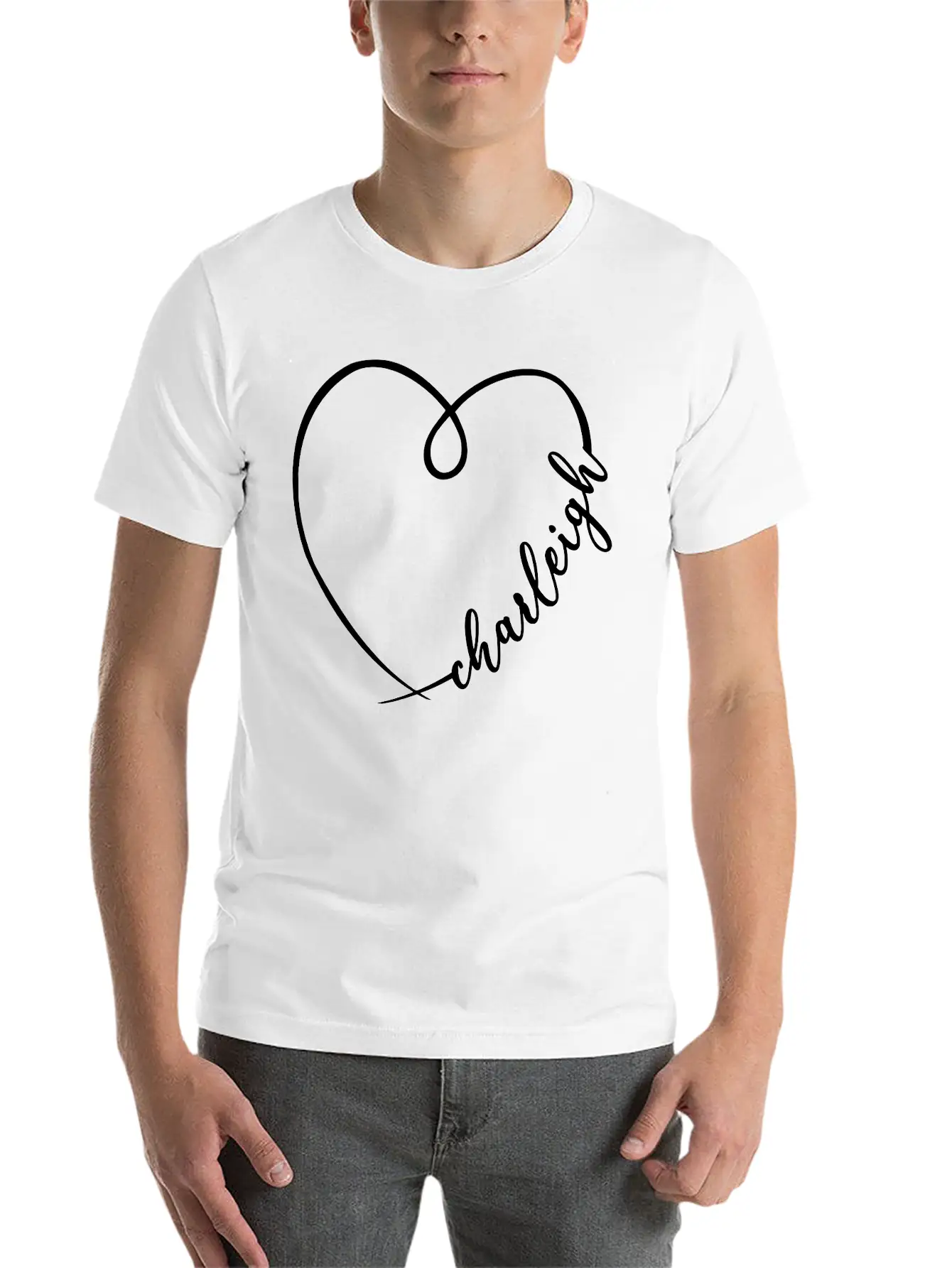 Charleigh Name Heart Calligraphy Unisex Casual T-Shirt – Clean Design For Daily Comfort