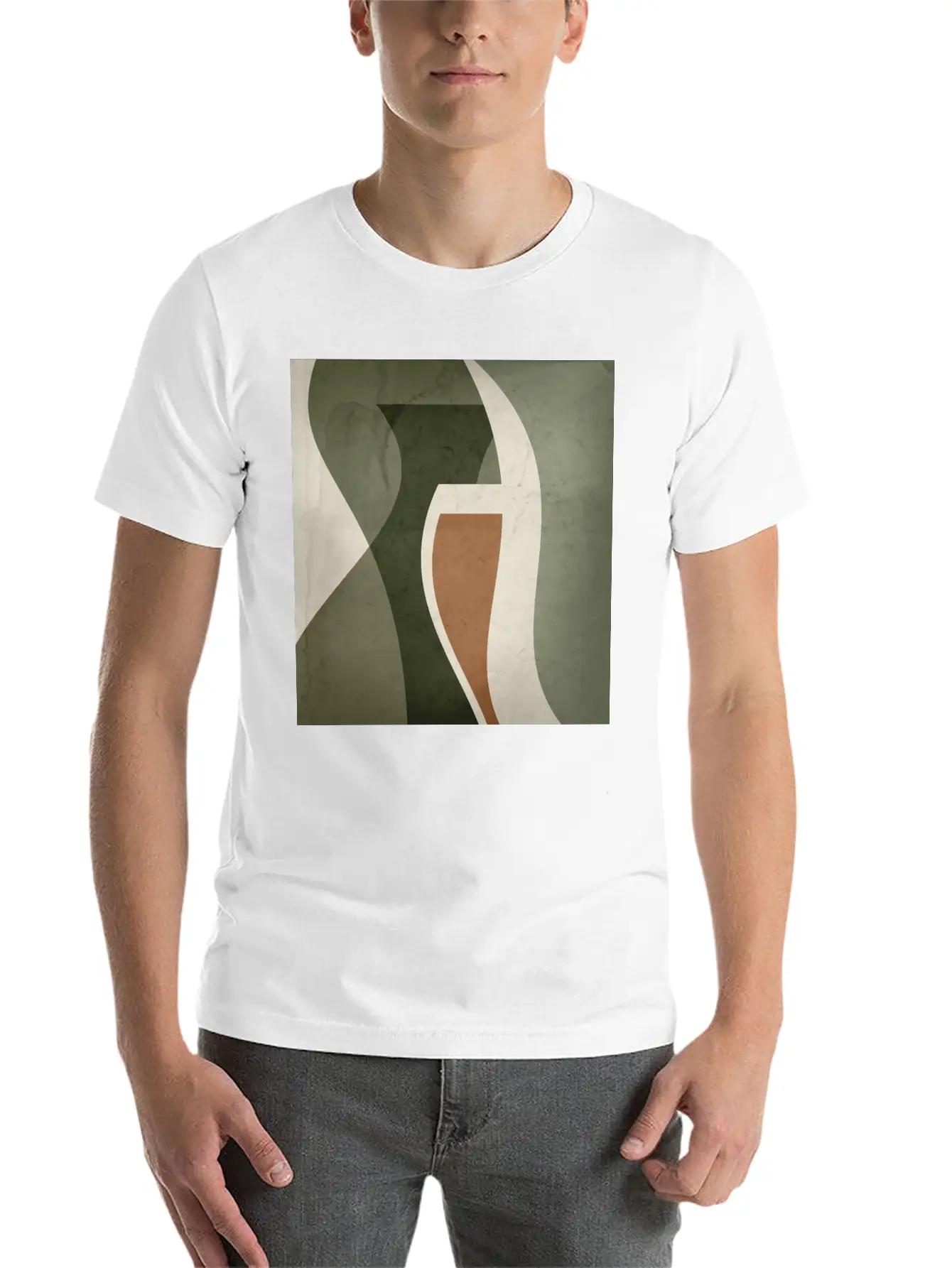 Contemporary Abstract Vase Shapes In Sage Green, Unisex Casual T-Shirt – Clean Design For Daily Comfort