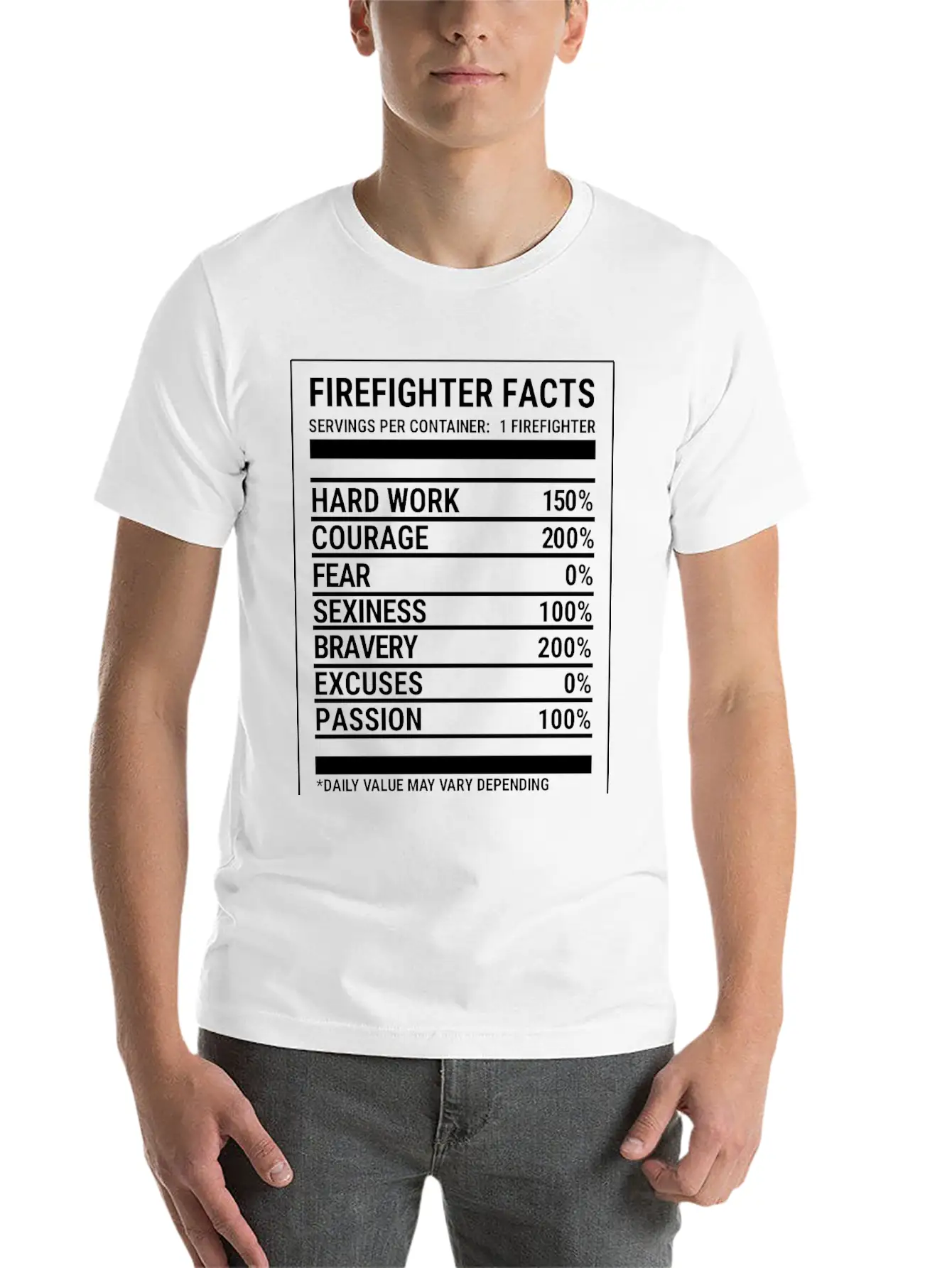 Cool Firefighter Nutrition Facts Fireman T-shirt Unisex Casual T-Shirt – Clean Design For Daily Comfort