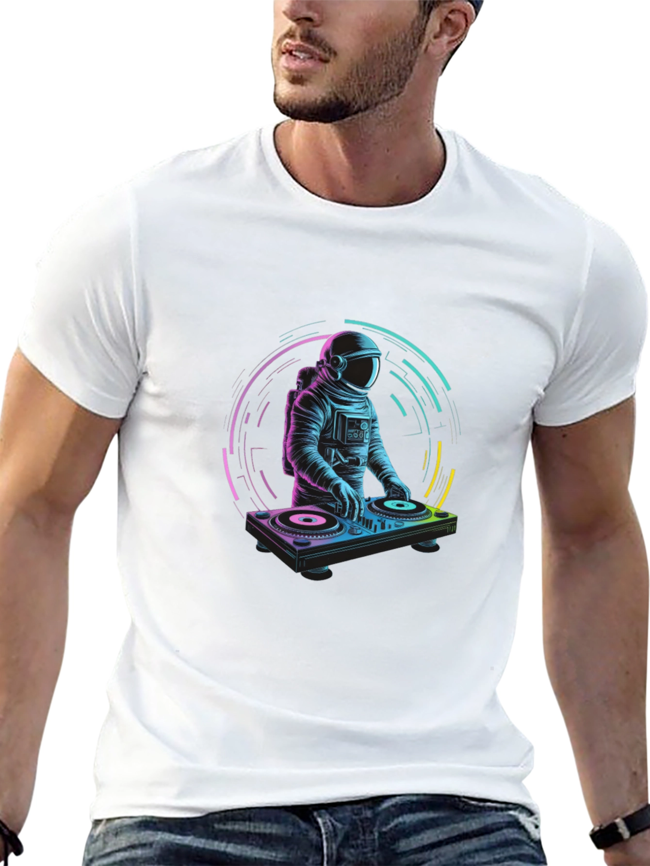 DJ Astronaut T-Shirt - Black Crew Neck Graphic Tee