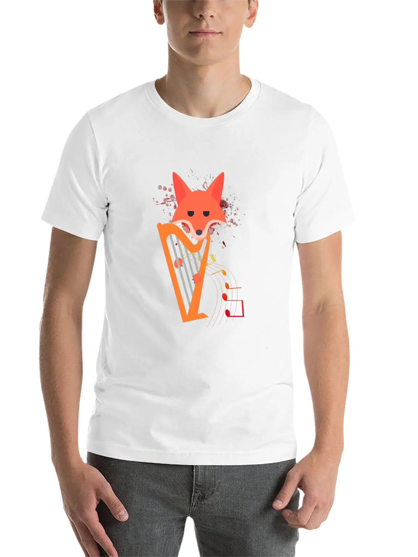 Cute Funny Fox Playing Harp Animal Musician Gift Unisex Casual T-Shirt – Clean Design For Daily Comfort