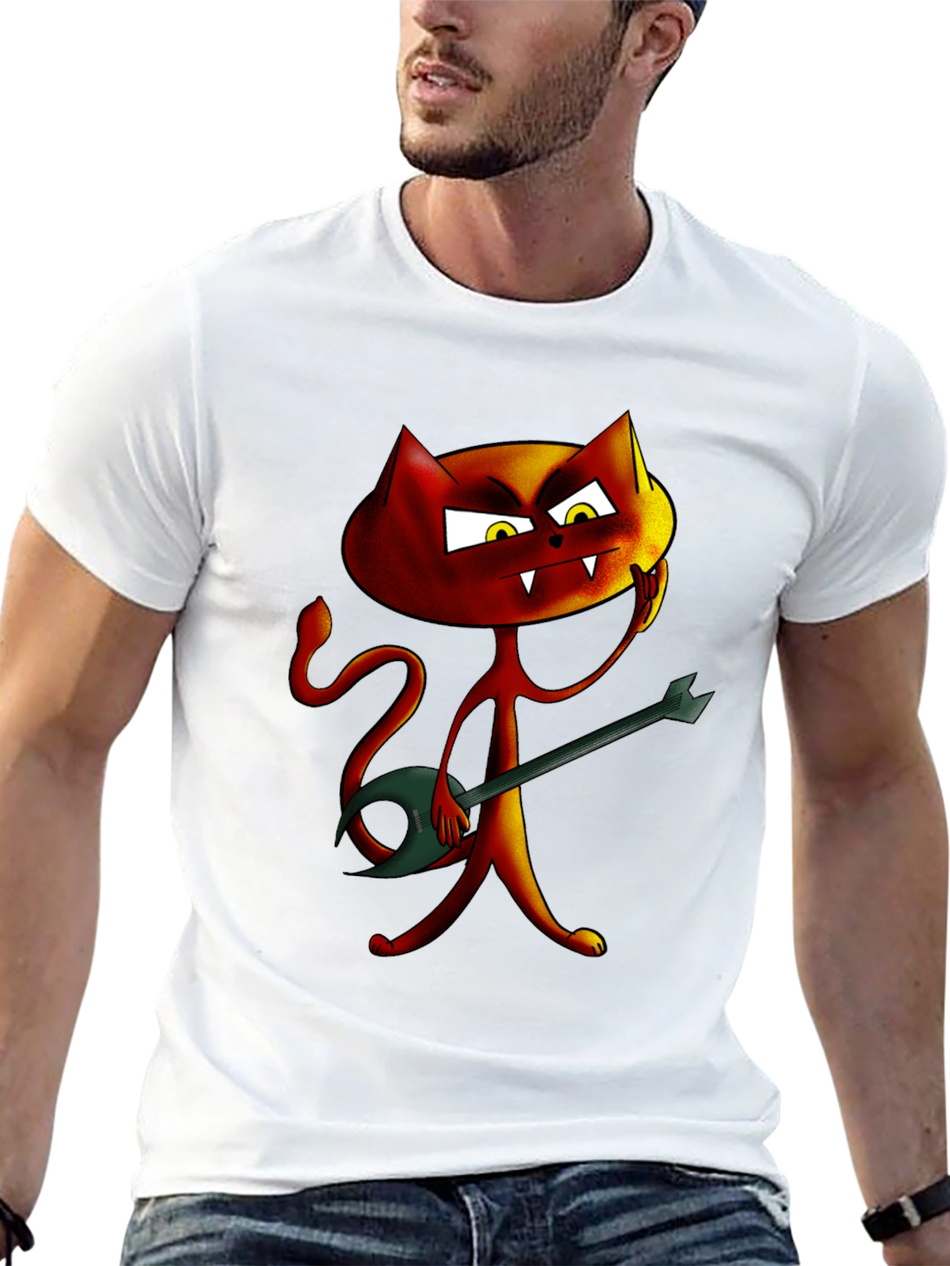 Rockin Red Cat Graphic Tee - Unique Cartoon Design