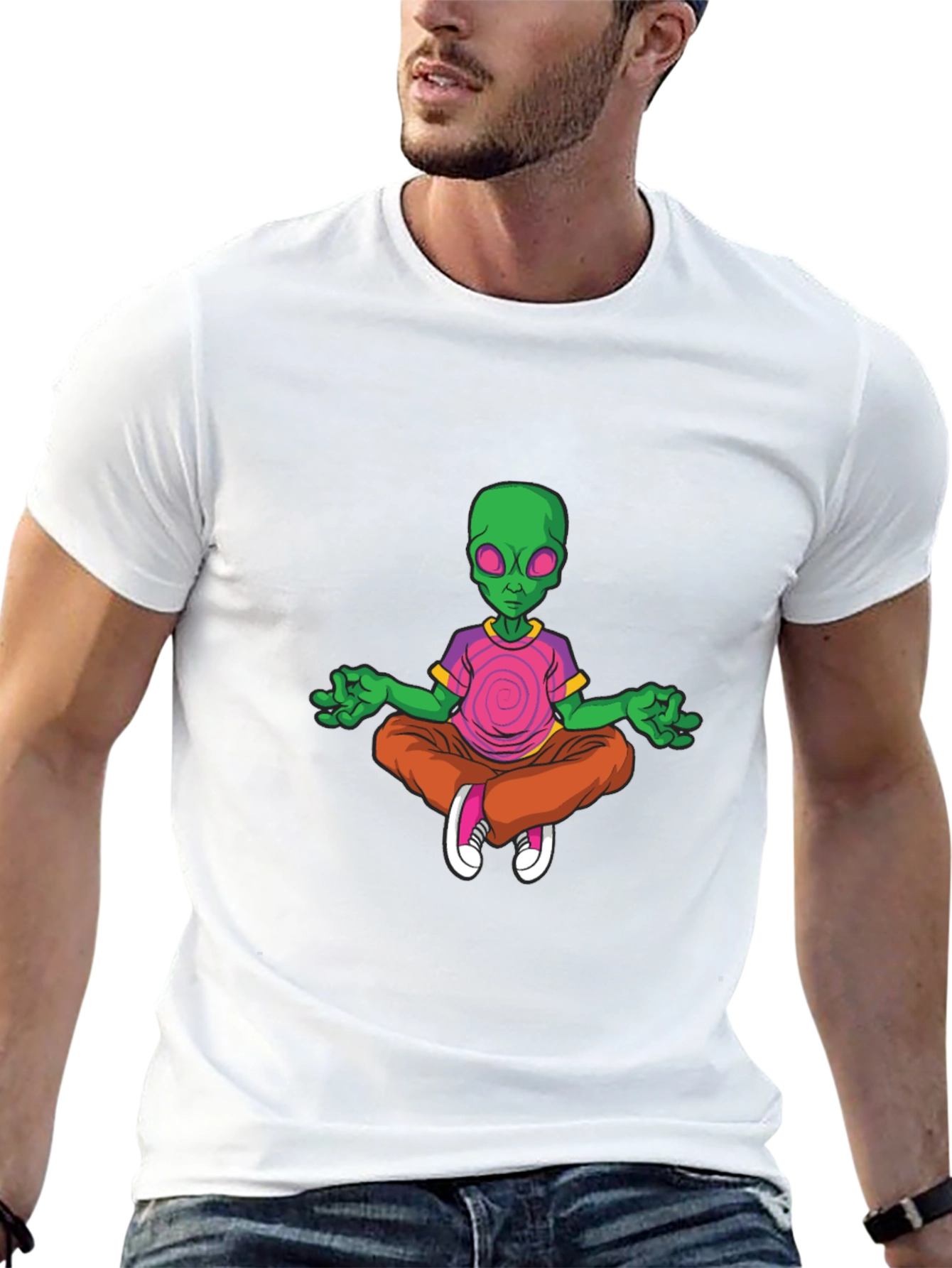 Meditating Alien Graphic Tee - Relaxed Fit Black