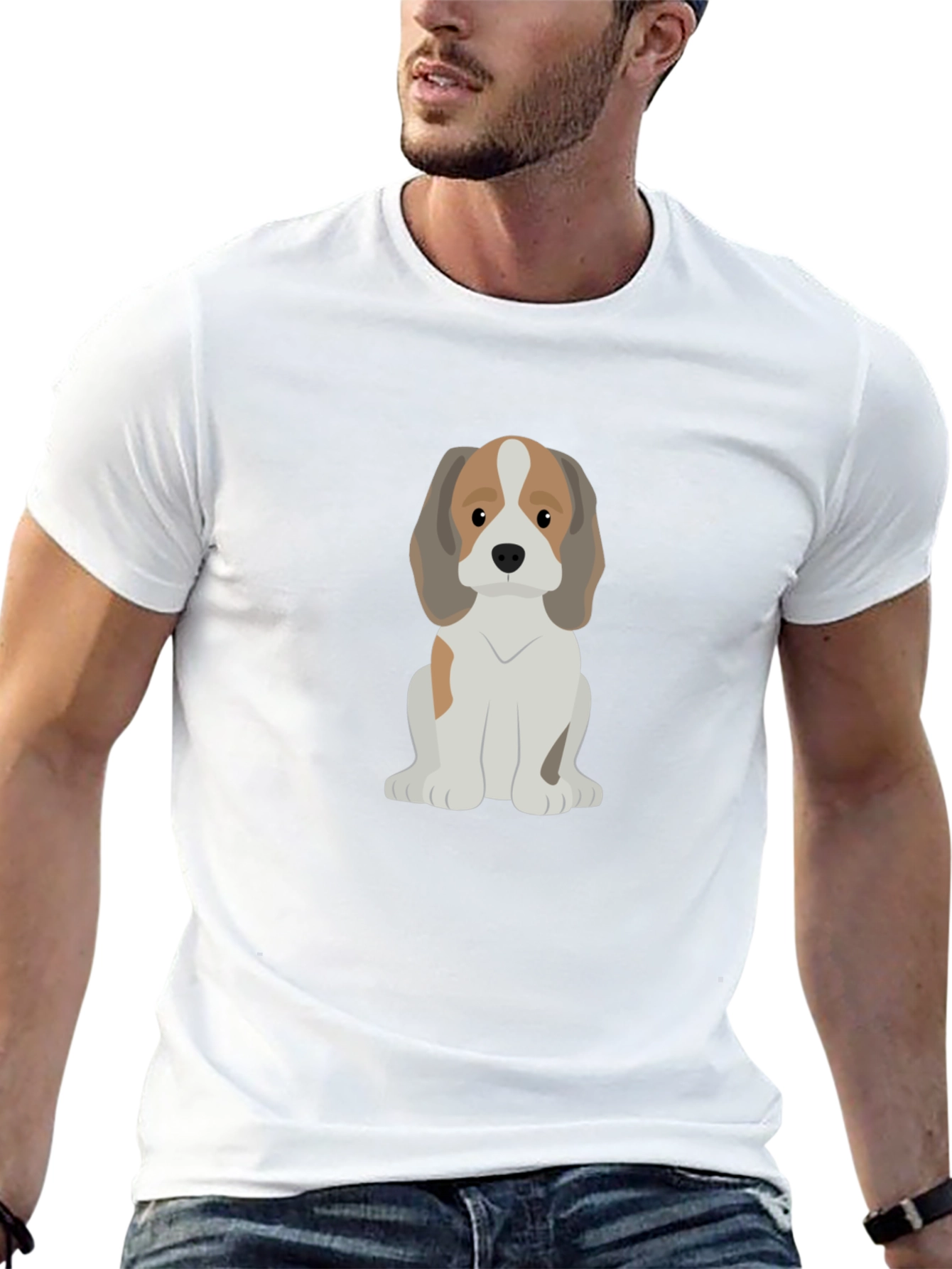 Cute Cartoon Beagle Dog Black T-Shirt