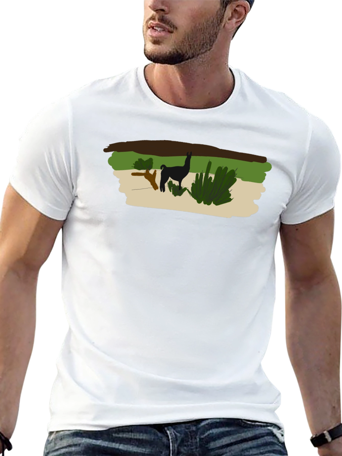 Llama Graphic Print Black T-Shirt