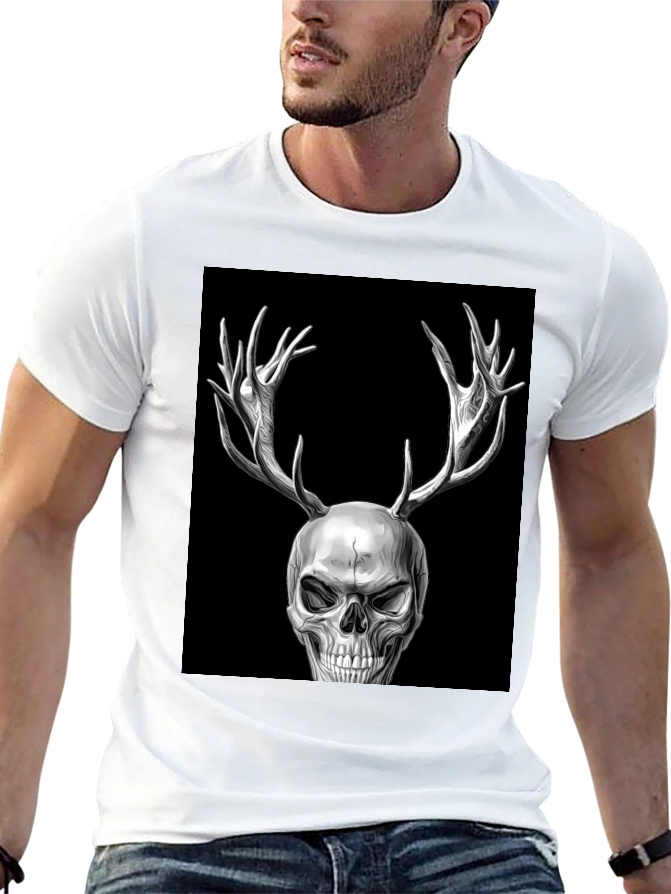 Skull with Antlers Graphic T-Shirt
