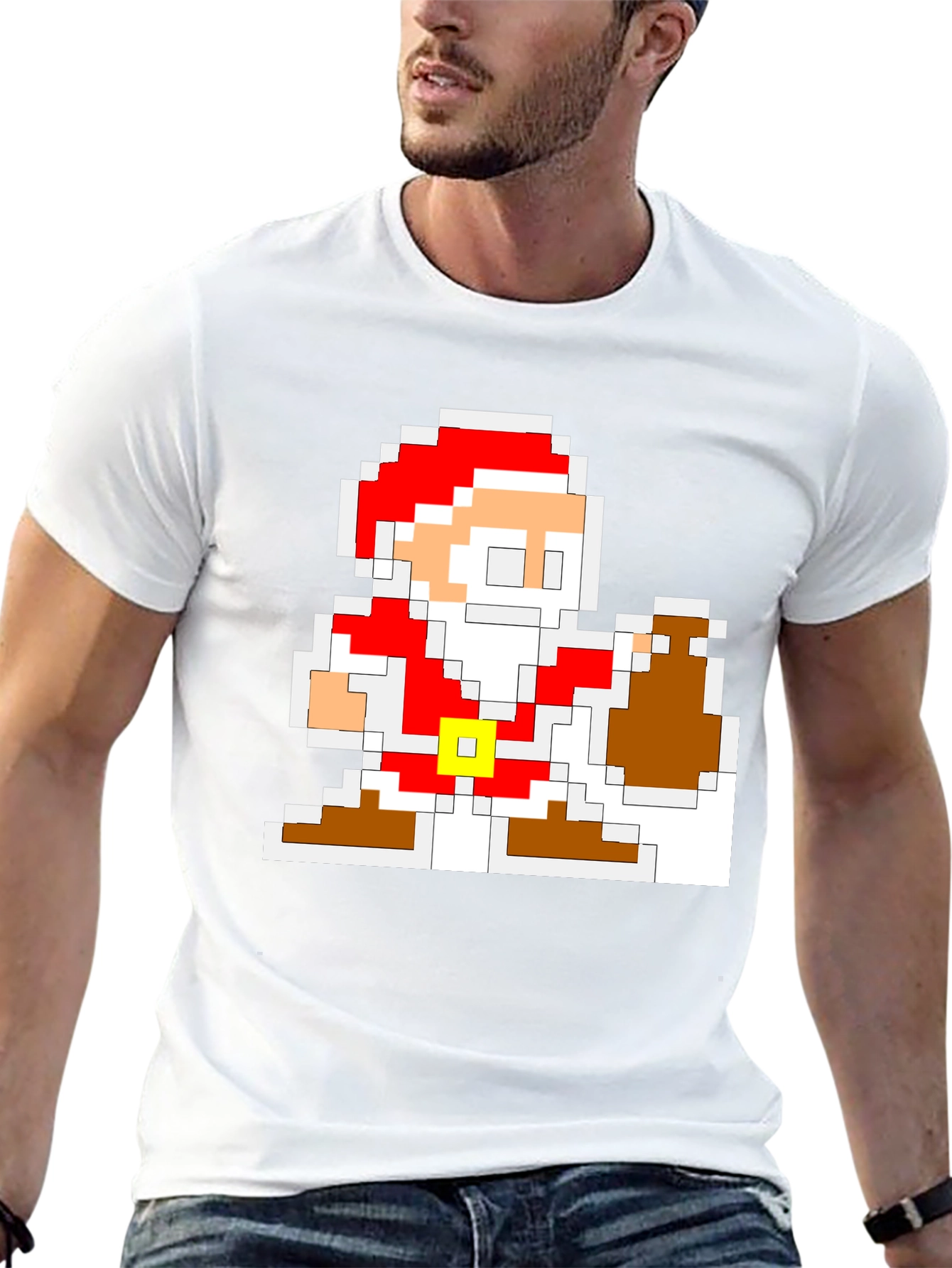 Pixel Santa T-Shirt - Retro Holiday Style