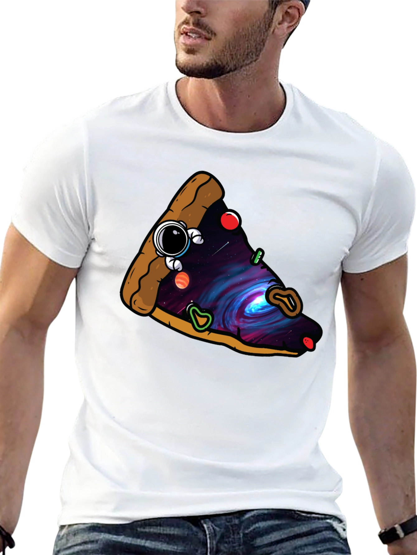 Cosmic Pizza Slice Graphic Tee - Unique Design