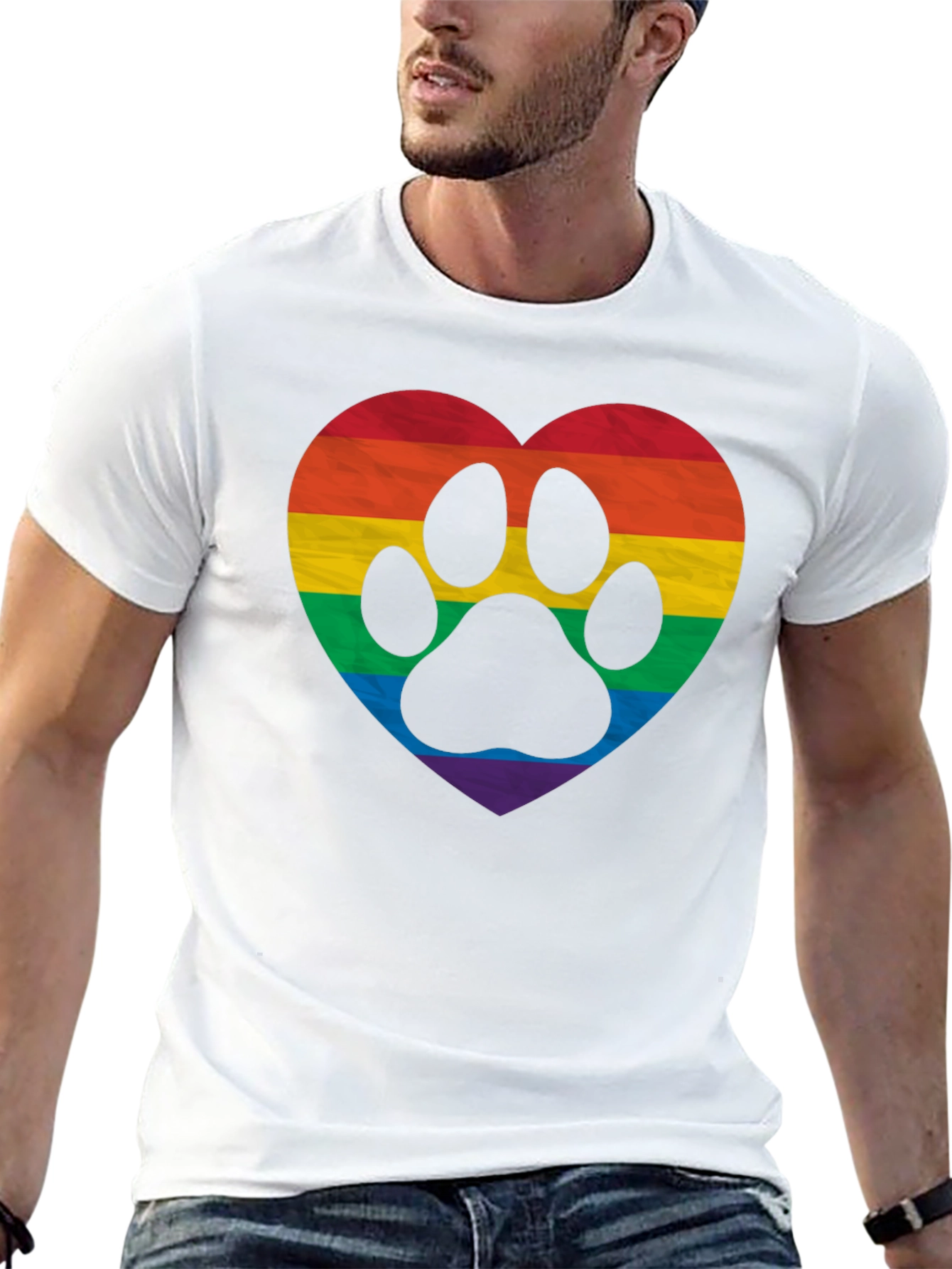 LGBTQ+ Rainbow Paw Print Heart T-Shirt