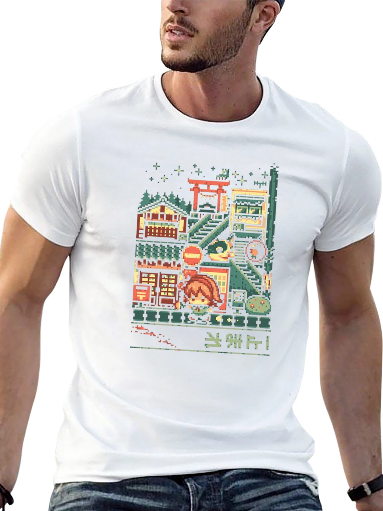 Pixel Art Cityscape Graphic Tee