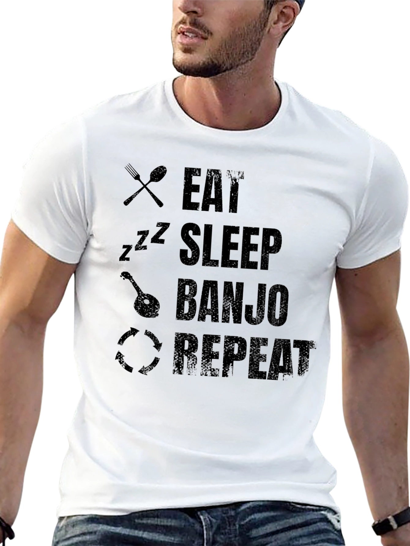 Eat Sleep Banjo Repeat Black Graphic T-Shirt