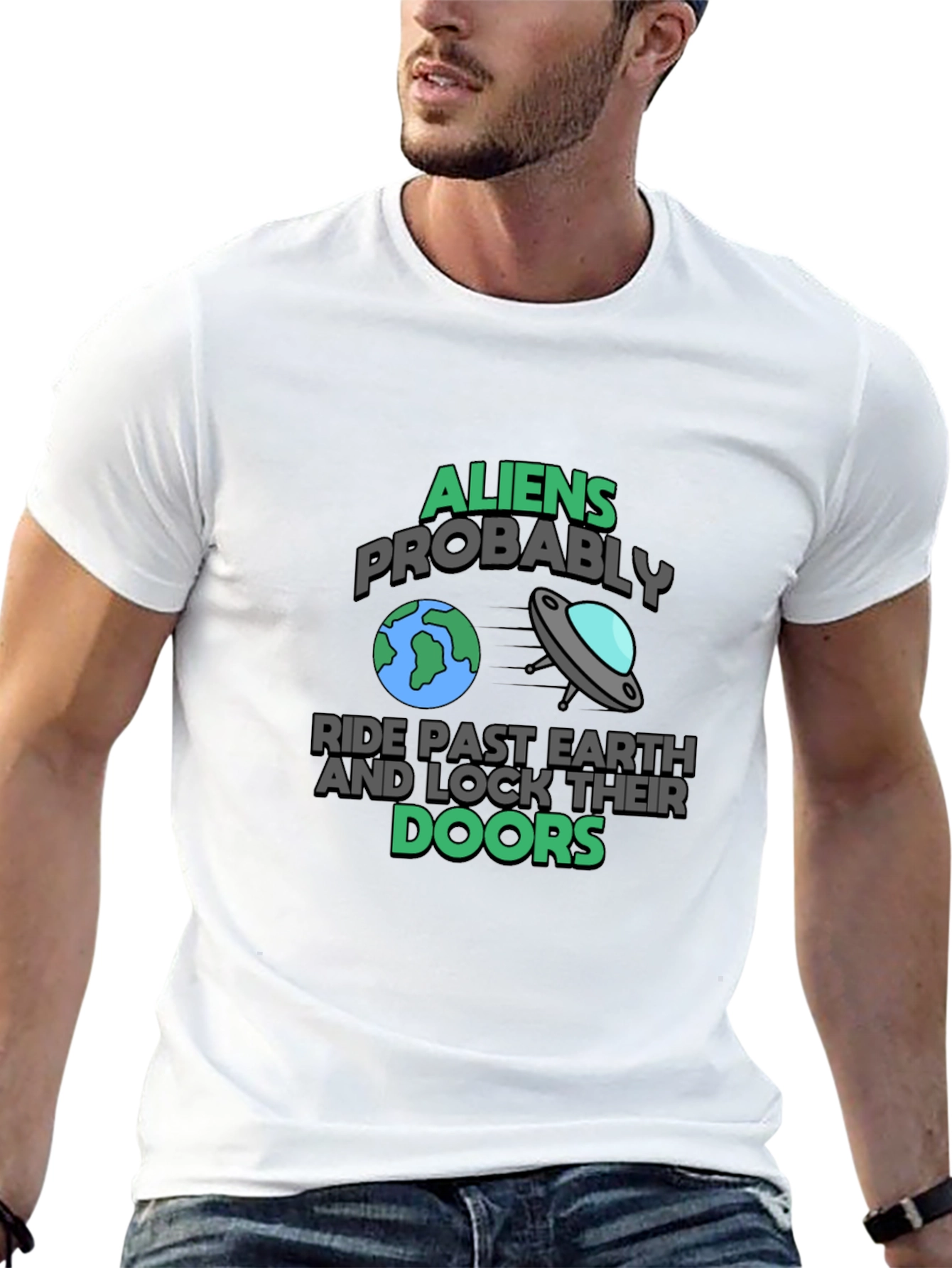 Aliens Probably Ride Past Earth Black Graphic T-Shirt