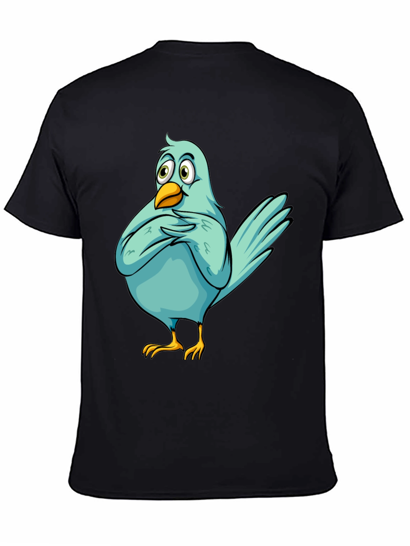 Funny Cartoon Bird Graphic T-Shirt - Black