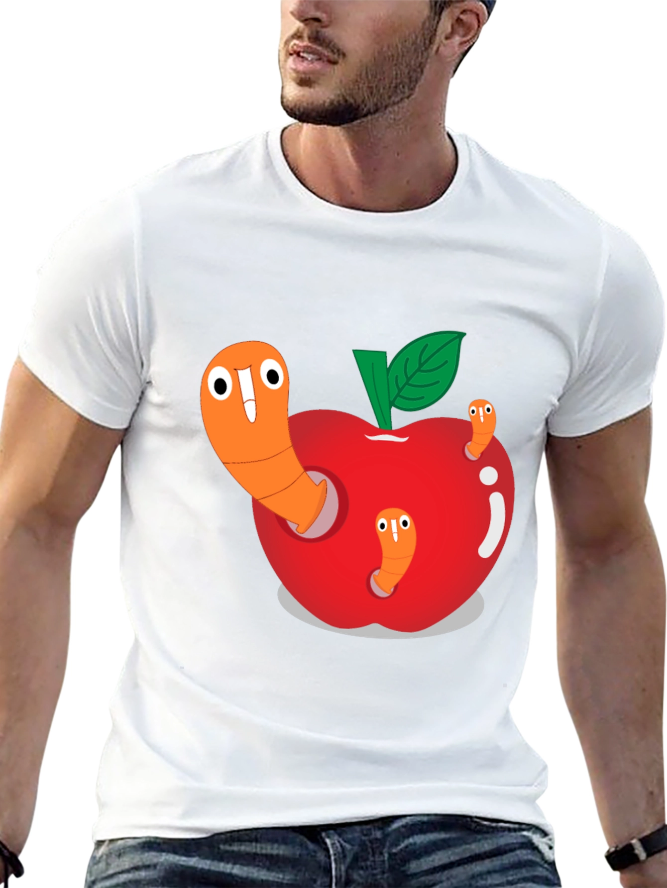 Worm Apple Graphic Tee - Fun Cartoon Shirt