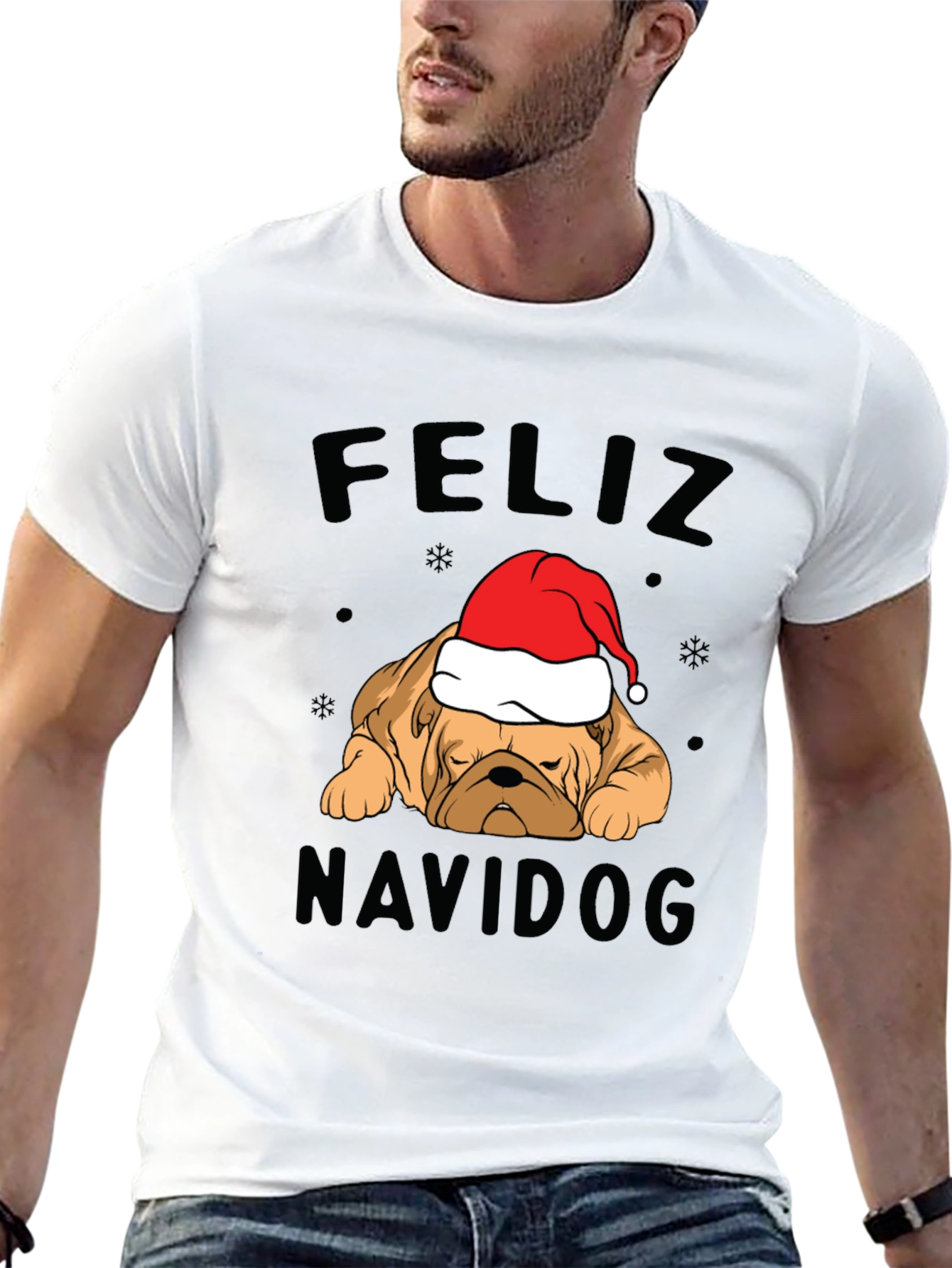 Feliz Navidog Christmas T-Shirt - Bulldog Santa