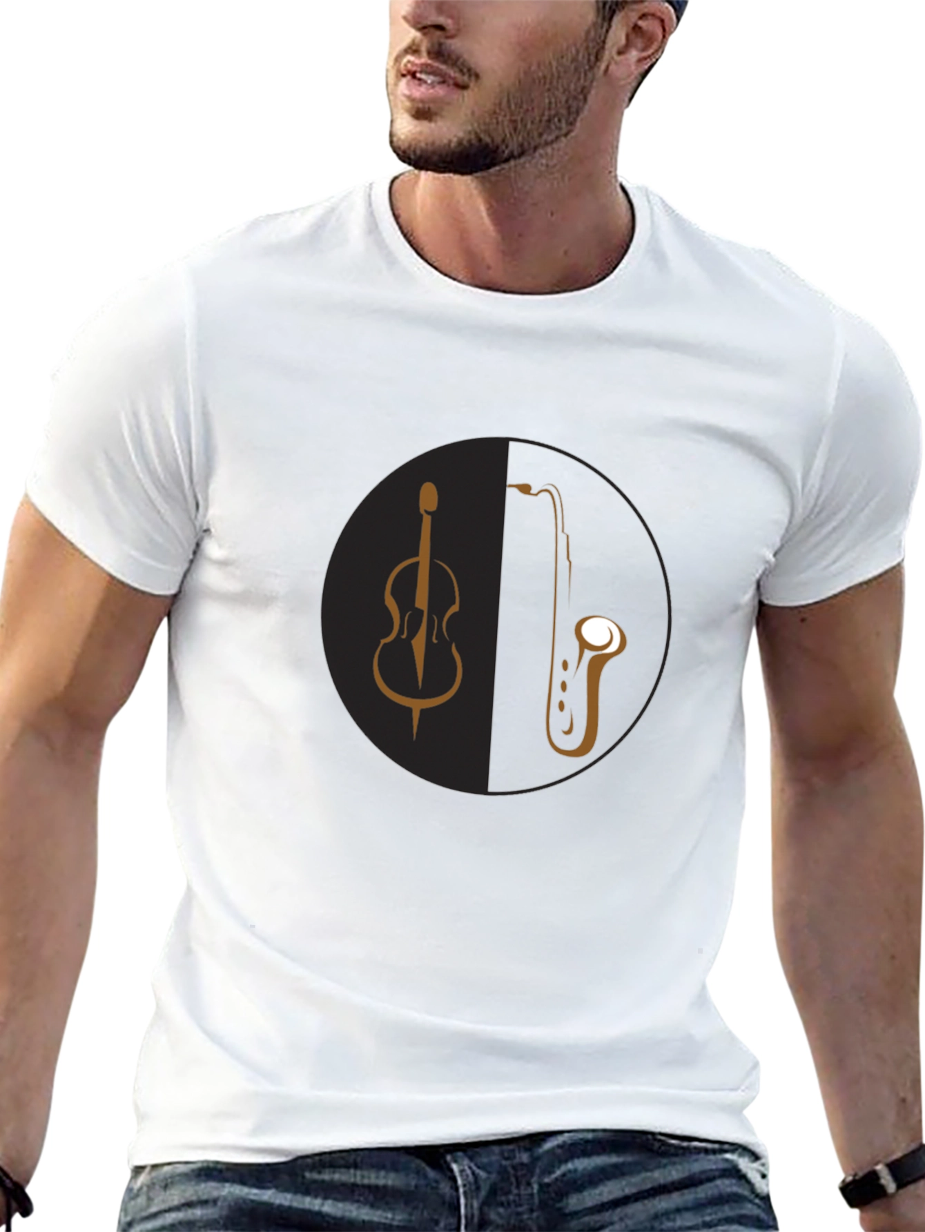 Music Lovers Tee: Bass & Saxophone Black T-Shirt