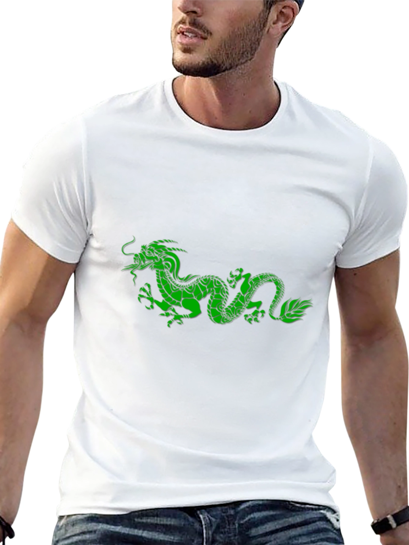 Black T-Shirt with Green Dragon Design