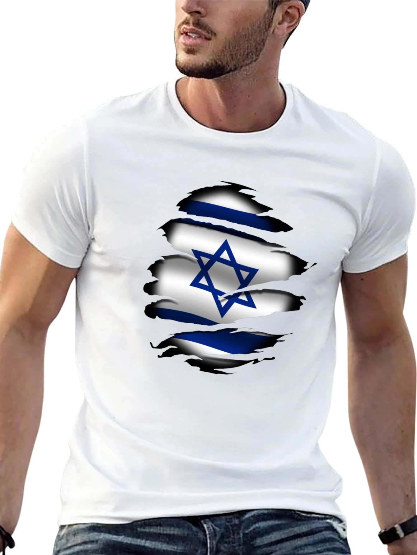 Israel Flag Ripped Graphic T-Shirt - Black