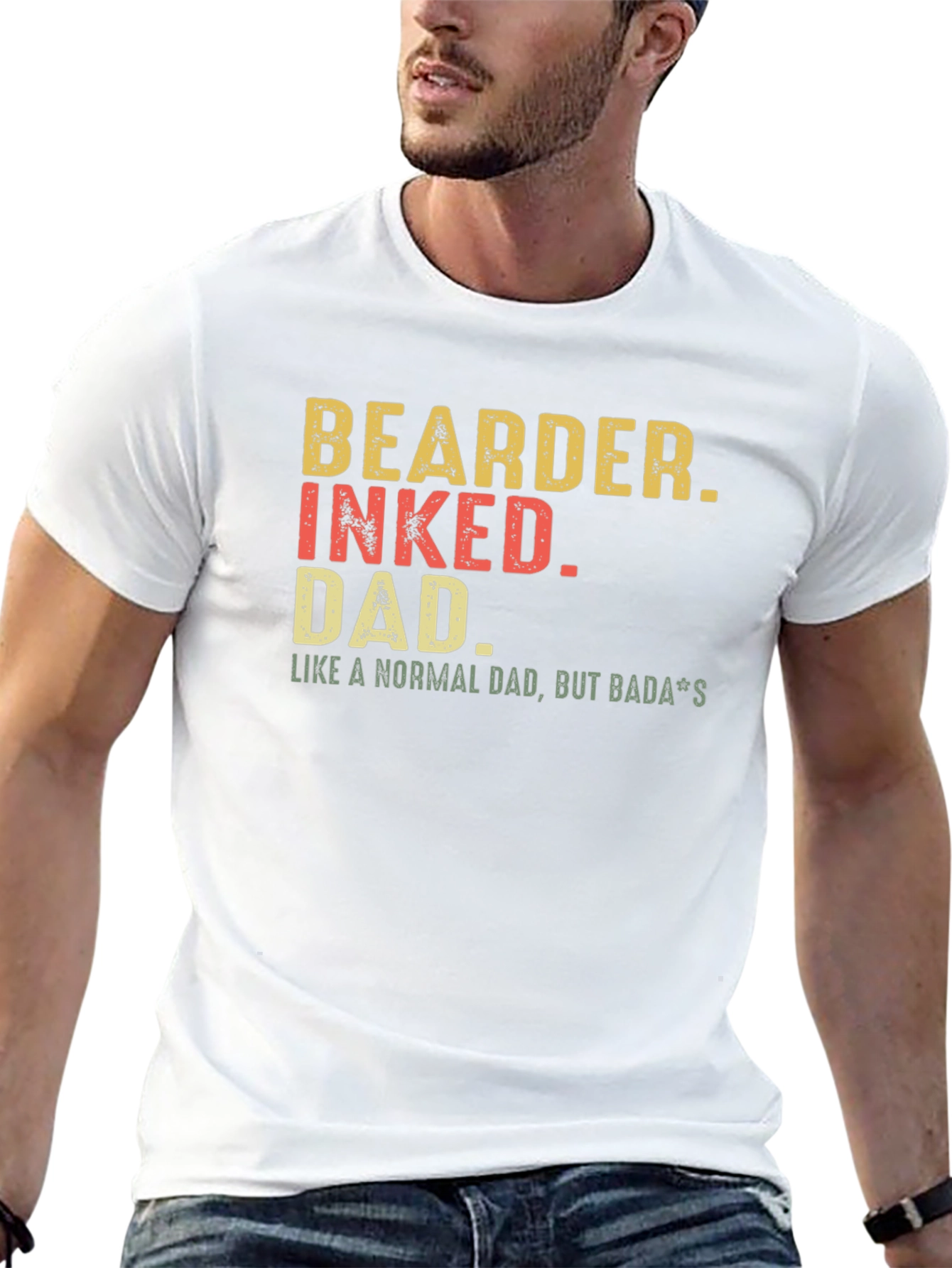 Bearded Inked Dad T-Shirt - Badass Father Tee