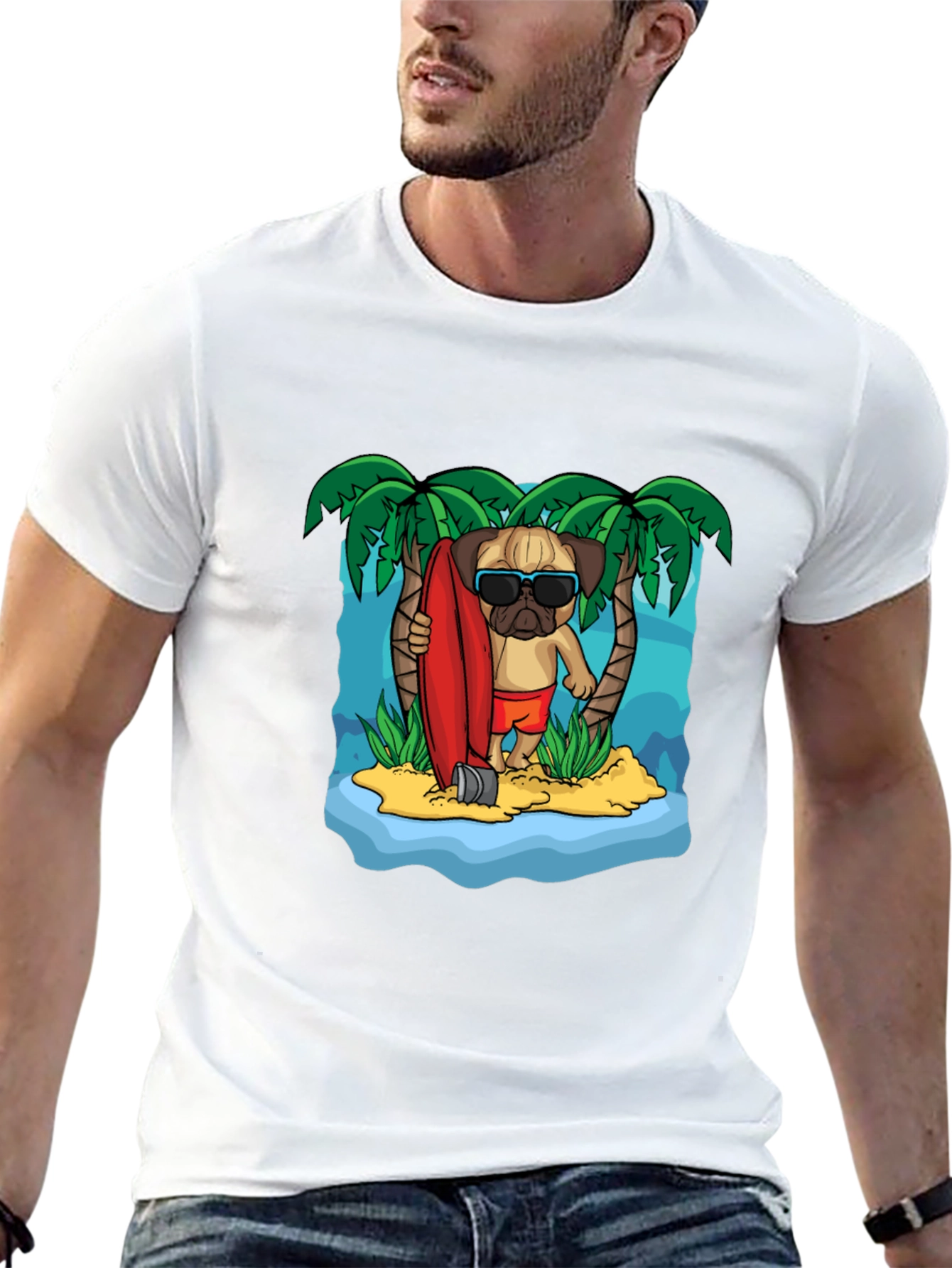 Surfing Pug Graphic T-Shirt