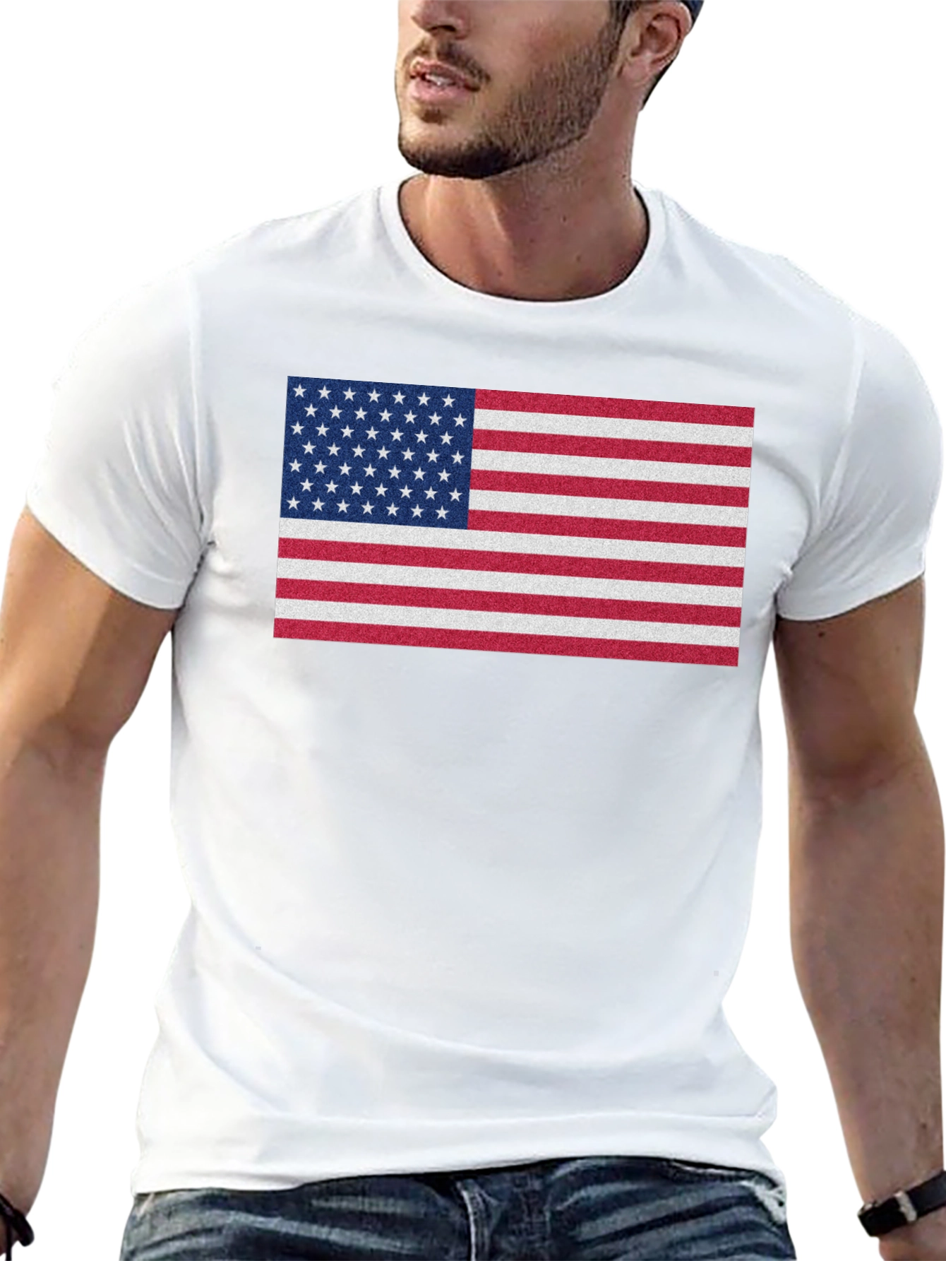 American Flag Graphic Print Crew Neck T-Shirt