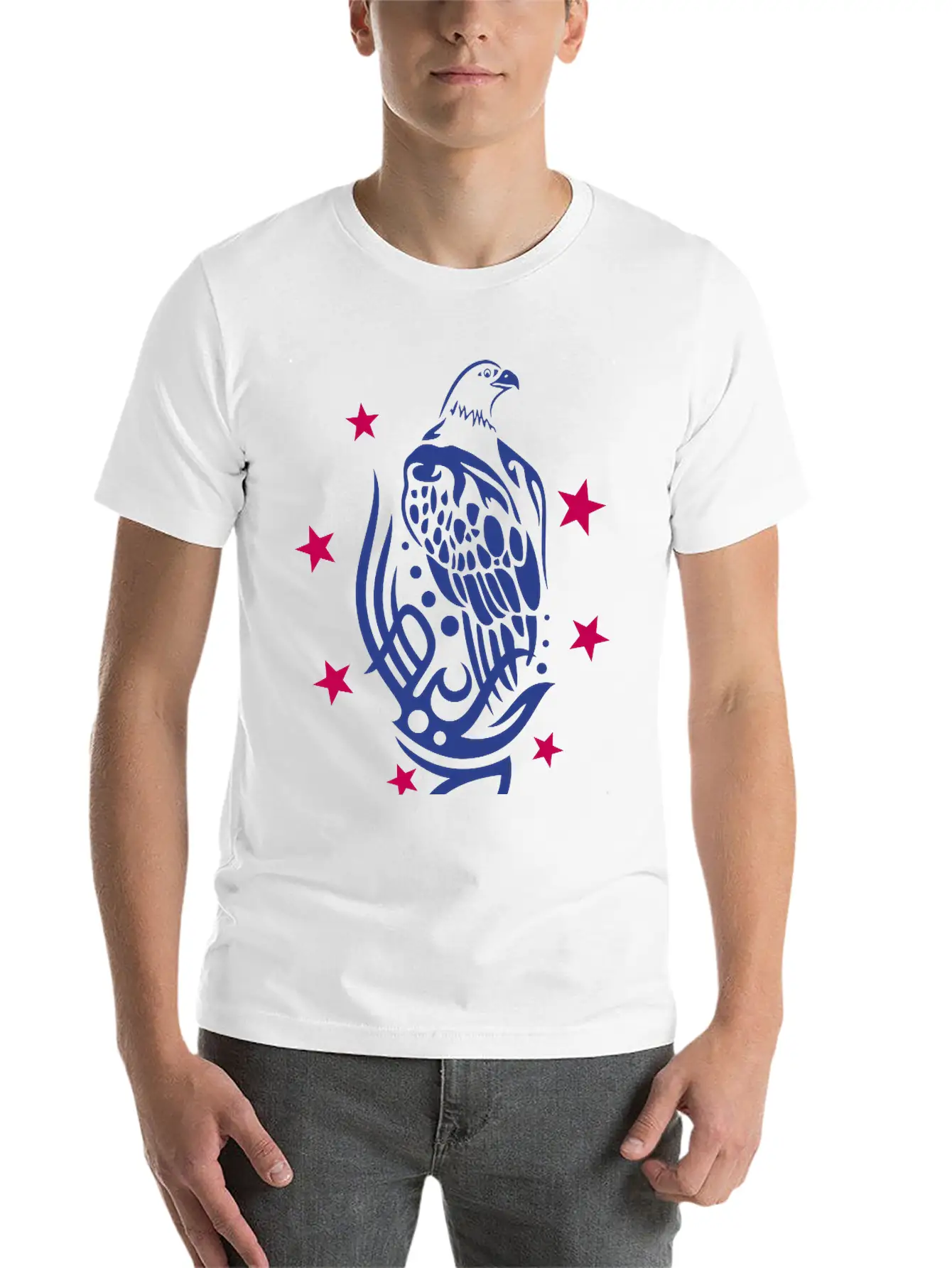Eagle With Tattoo Tribal Ornament And Stars. Unisex Casual T-Shirt – Clean Design For Daily Comfort