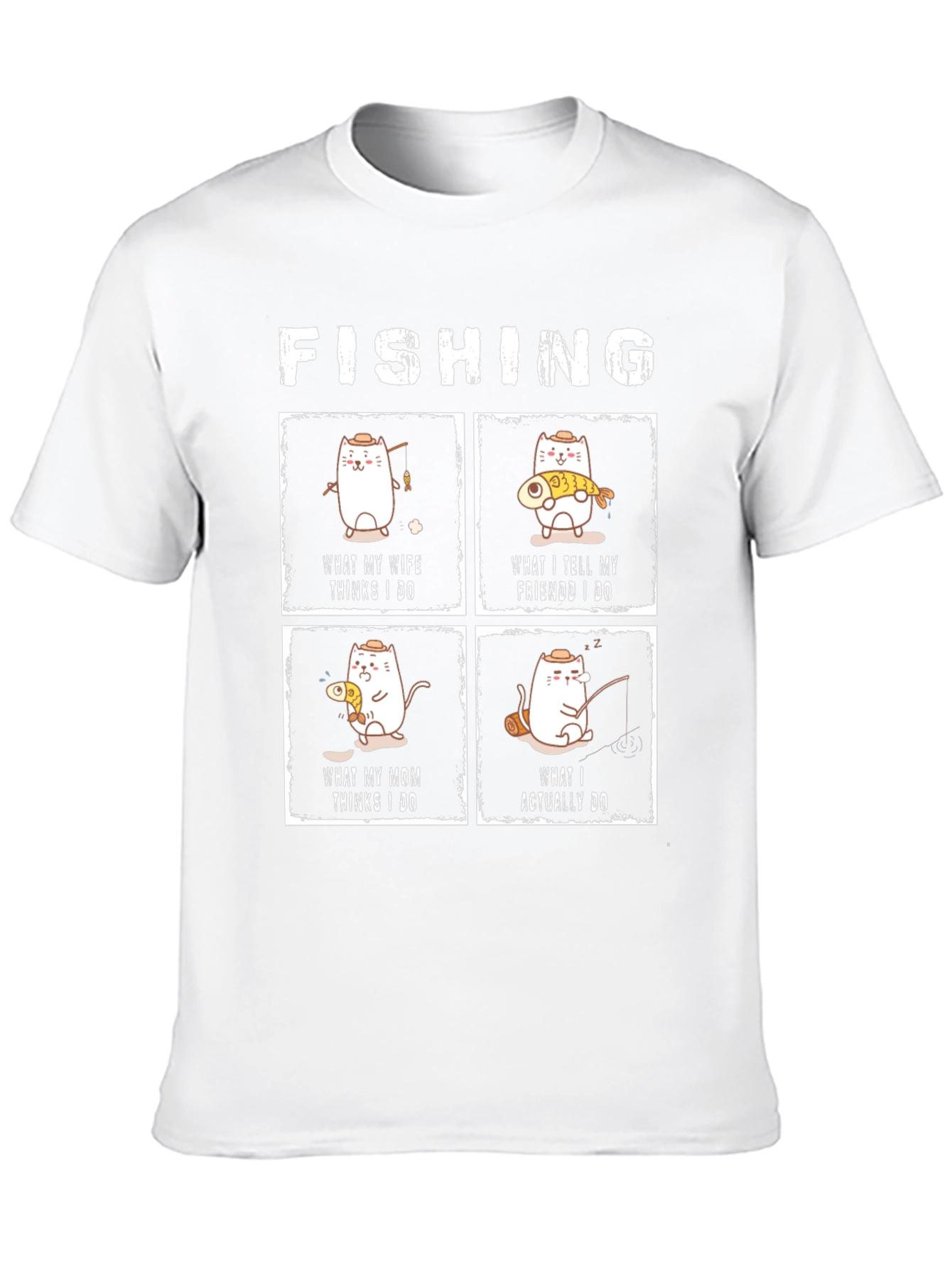 Funny Fishing Cat Graphic T-Shirt