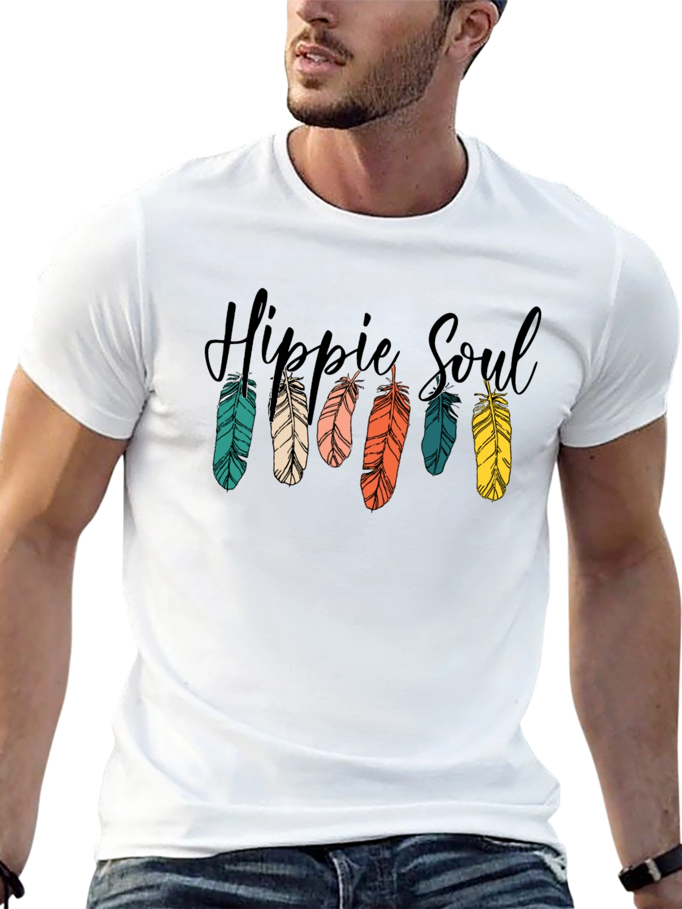 Hippie Soul Feather Graphic T-Shirt - Black