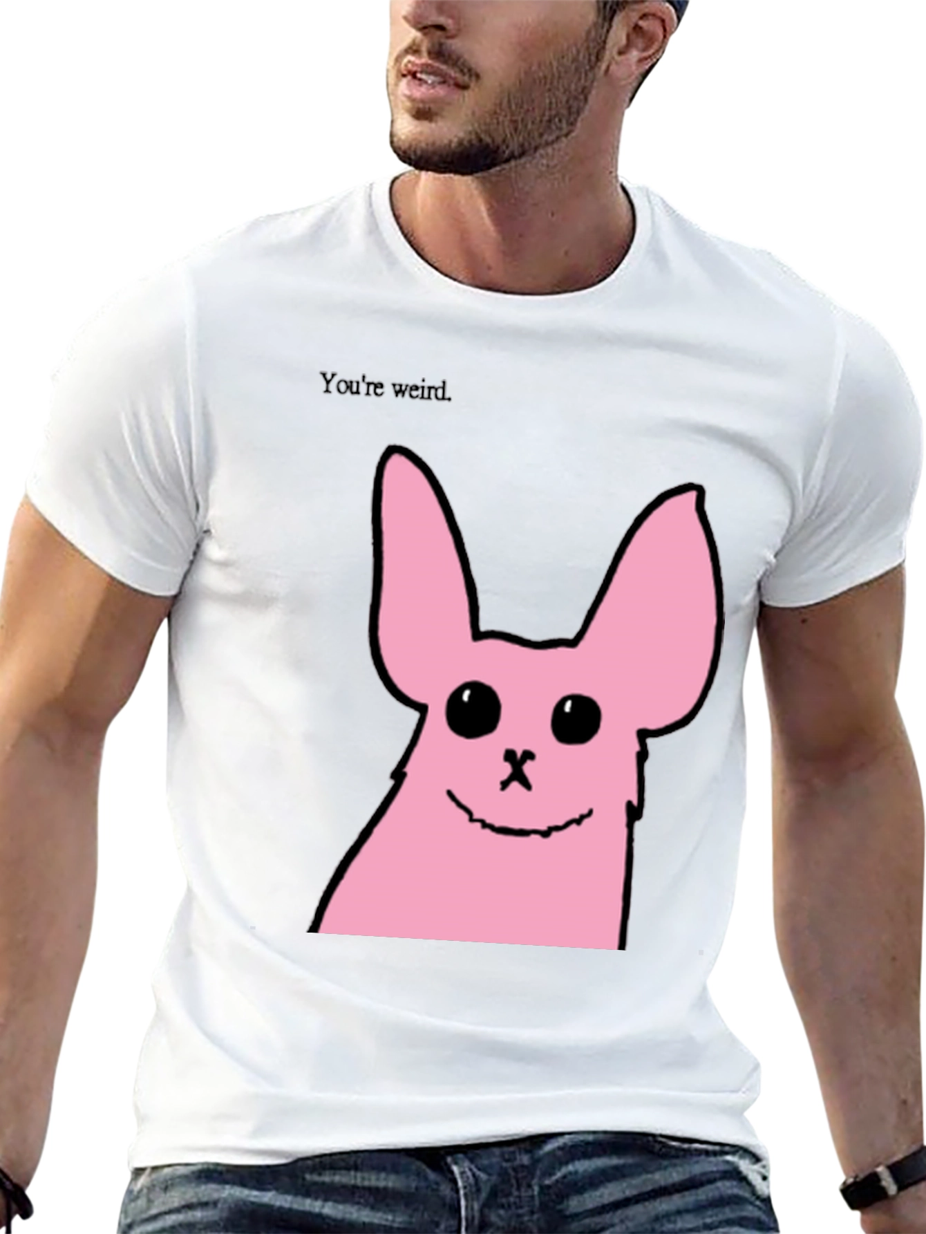 Funny Pink Bunny Graphic Tee - Youre Weird