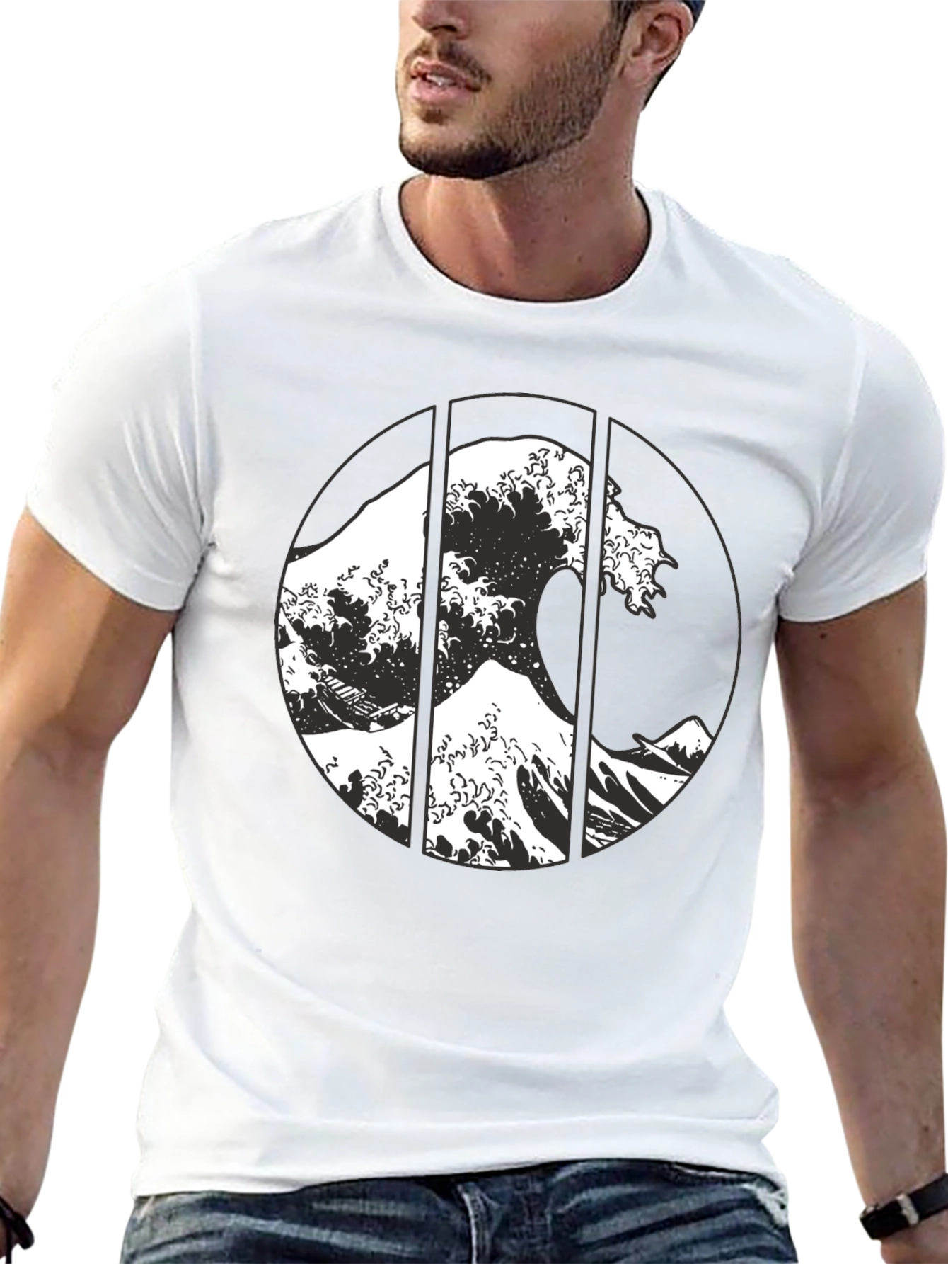 Great Wave Graphic Tee - Black Cotton T-Shirt
