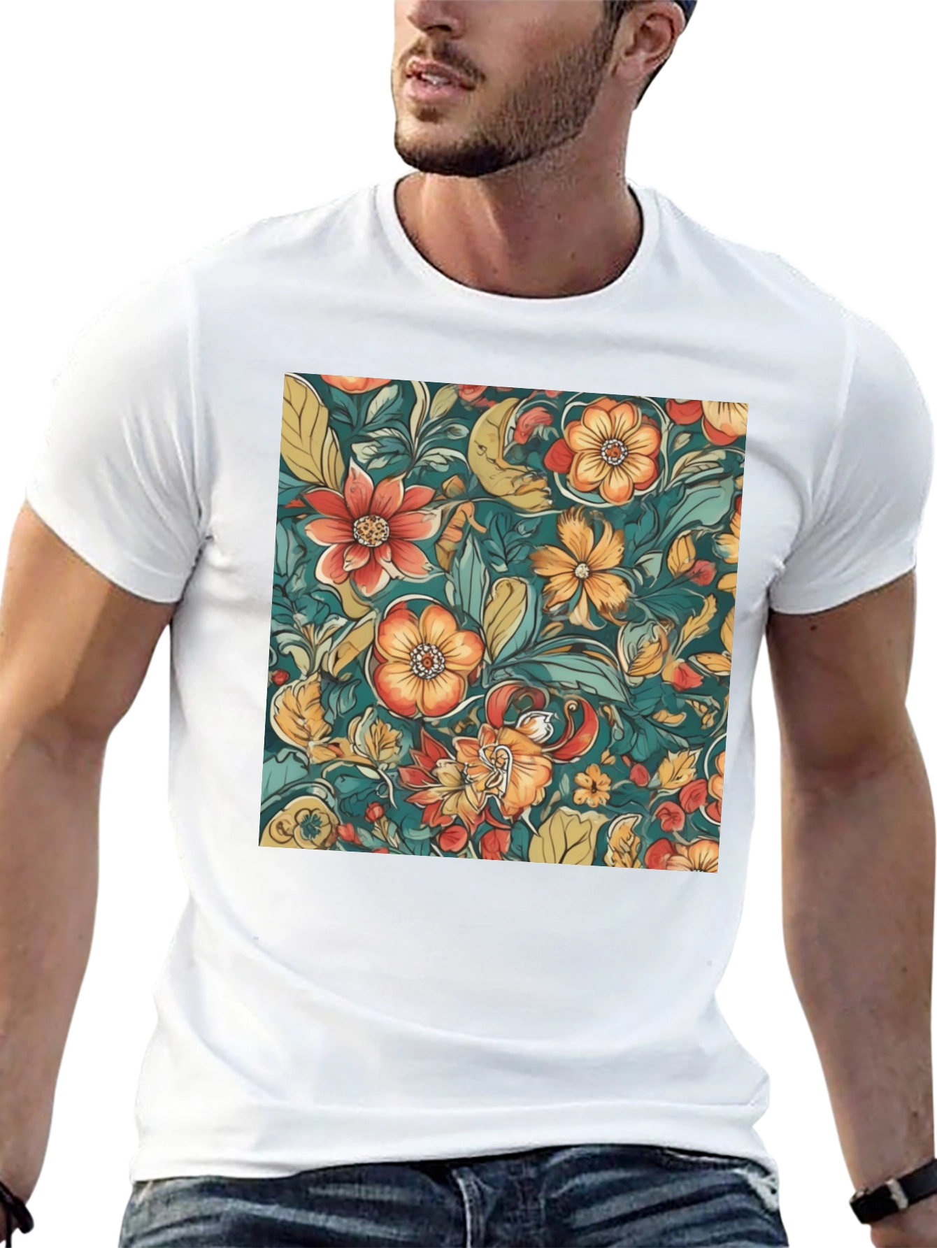 Floral Pattern Black T-Shirt
