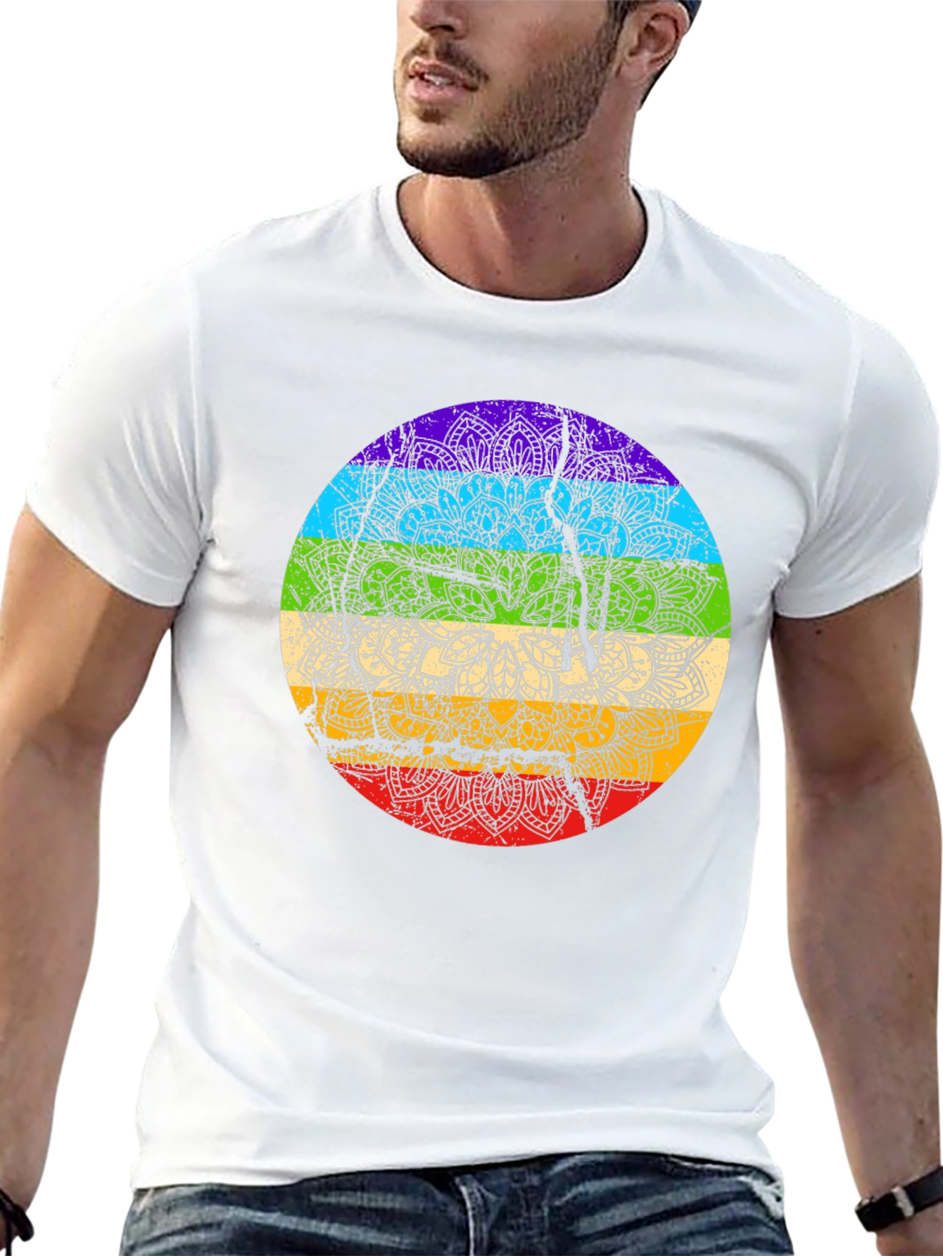 Rainbow Chakra Mandala Graphic Tee - Spiritual Style
