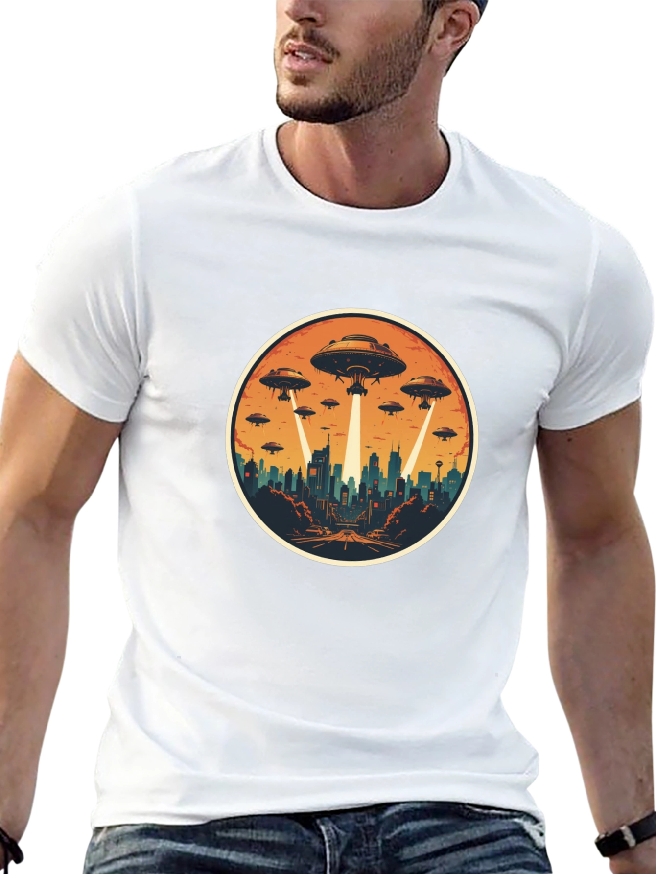 UFO Invasion Graphic Tee - Black Cotton Blend