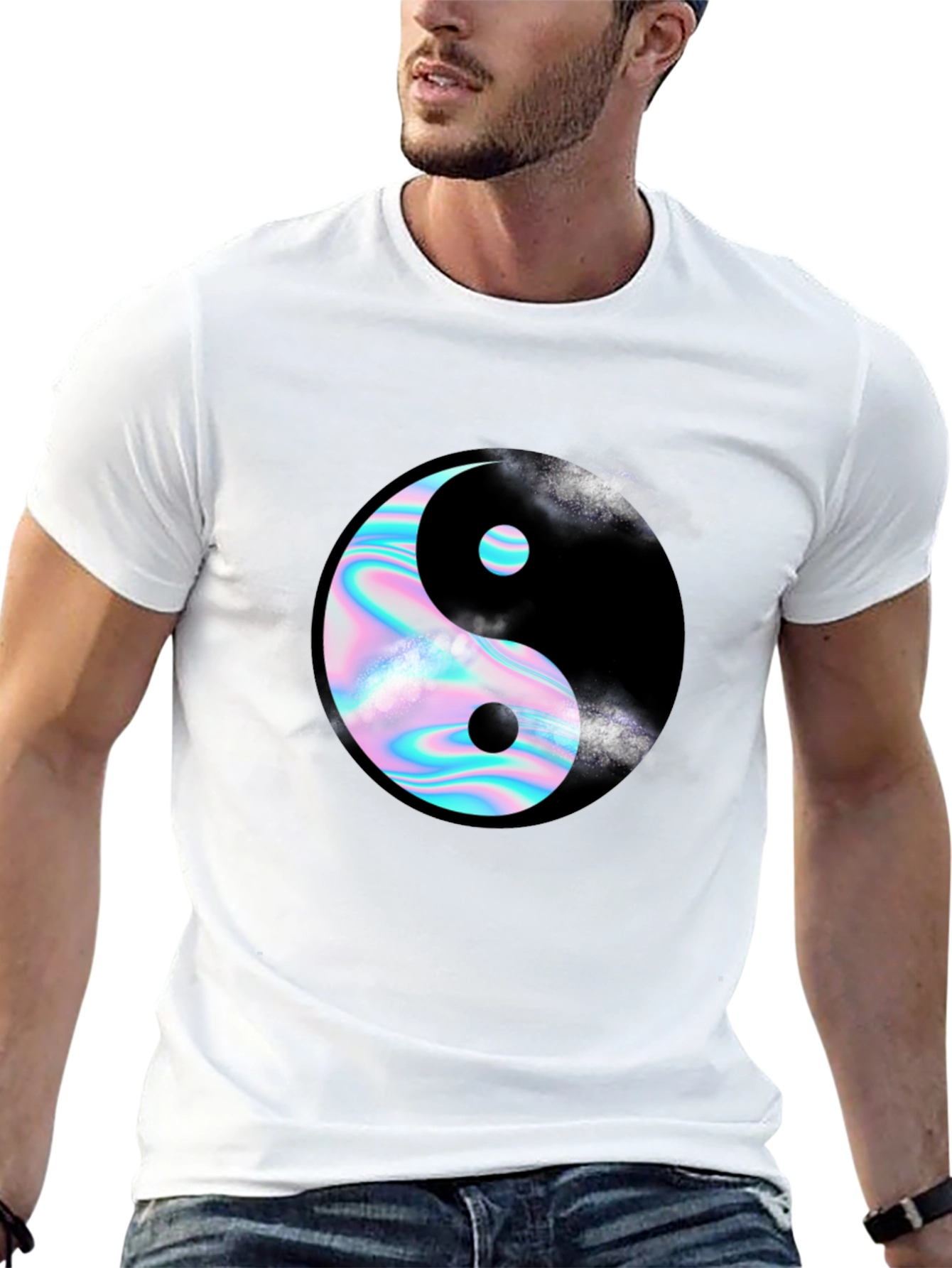 Yin Yang T-Shirt: Holographic Design Black Tee