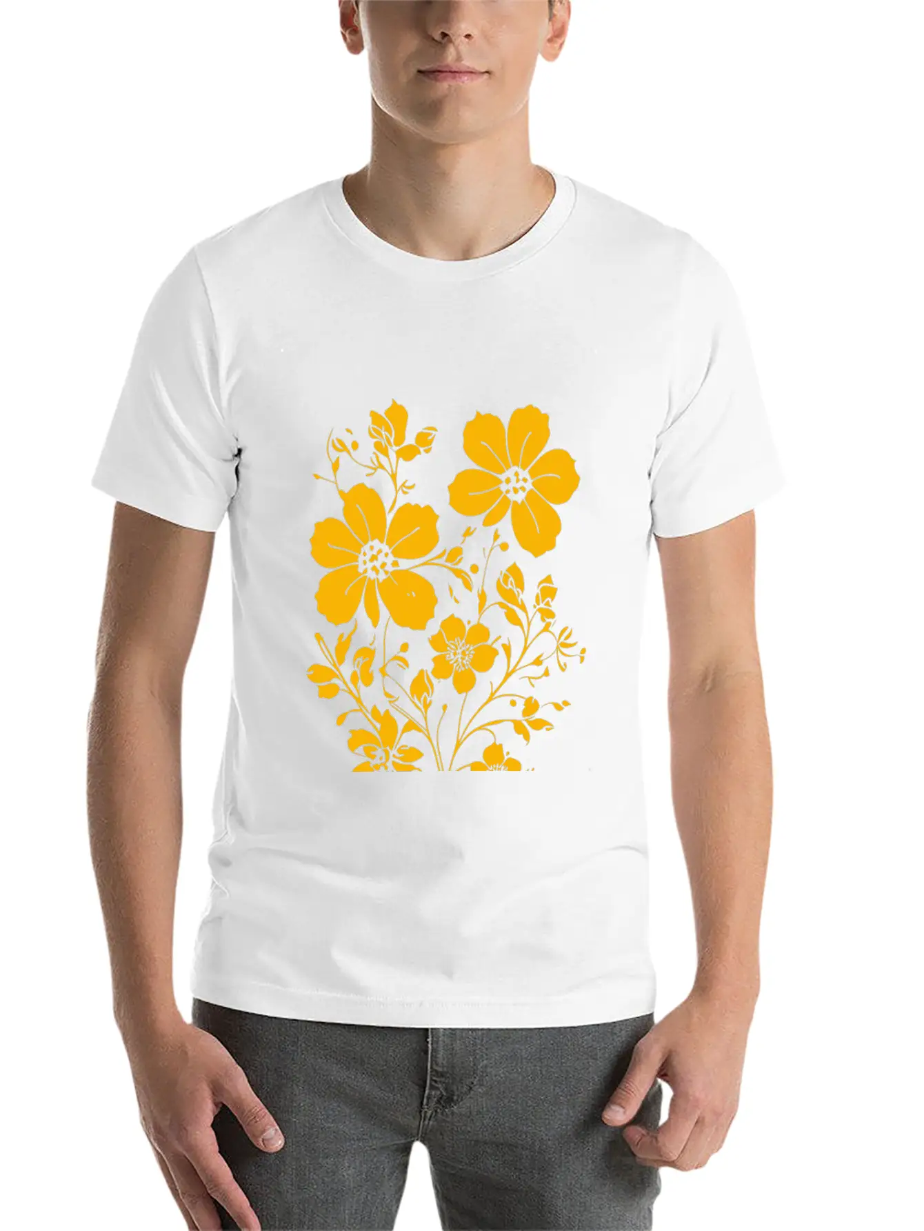 Fild Flowers Ink Drawing Yellow Unisex Casual T-Shirt – Clean Design For Daily Comfort