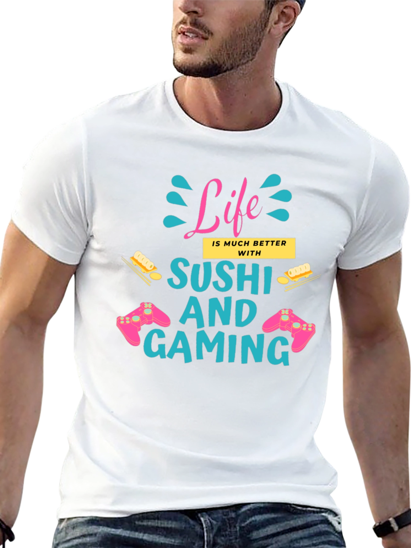 Life Better with Sushi and Gaming Black T-Shirt