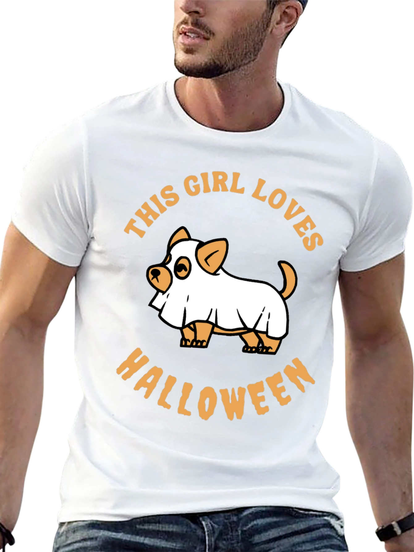 This Girl Loves Halloween Dog Ghost Graphic Tee