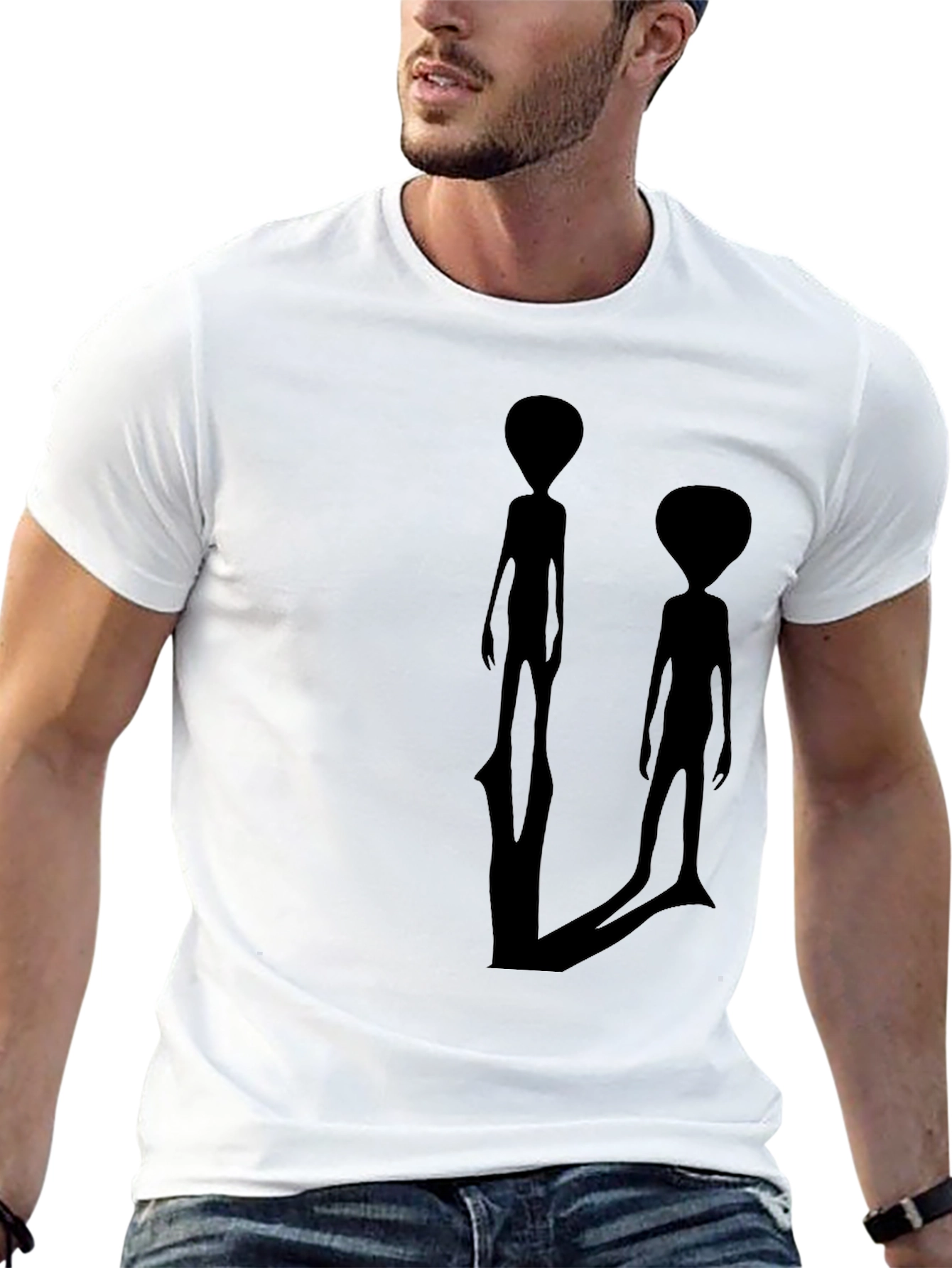 Alien Silhouette Graphic Tee - Black Crew Neck