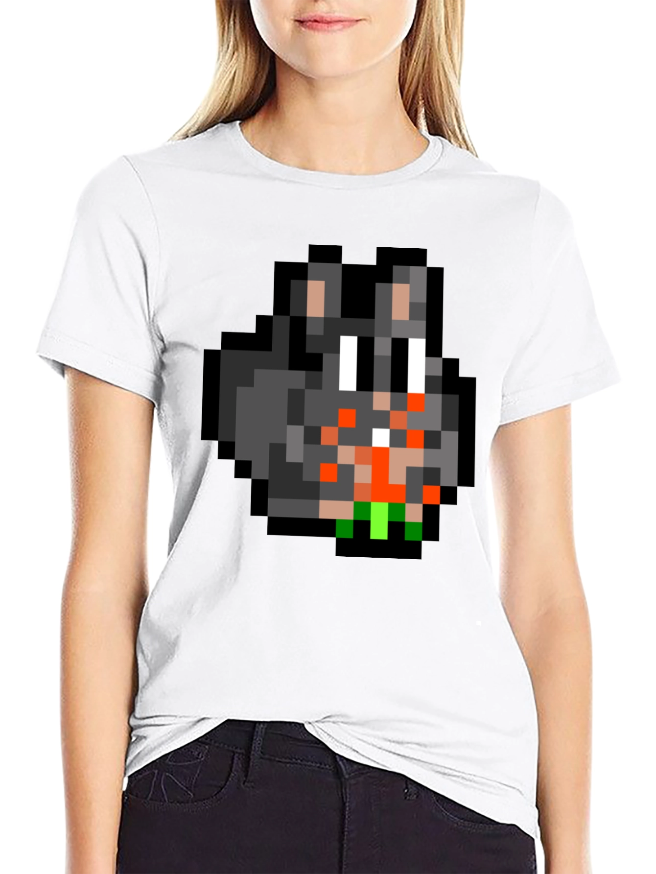 Pixel Art Bunny Graphic Tee - Black