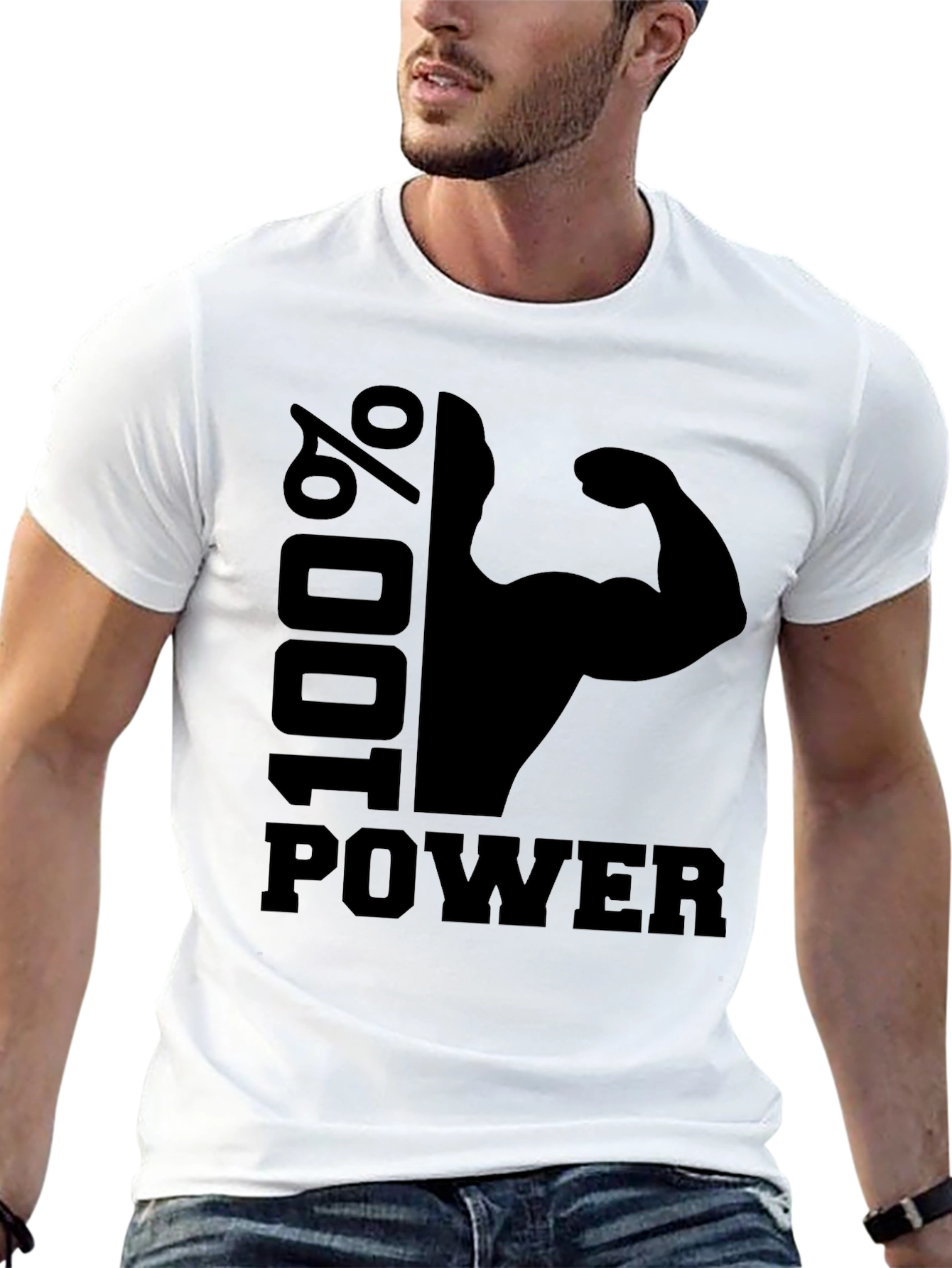 100% Power Graphic T-Shirt - Black Gym Fitness Tee