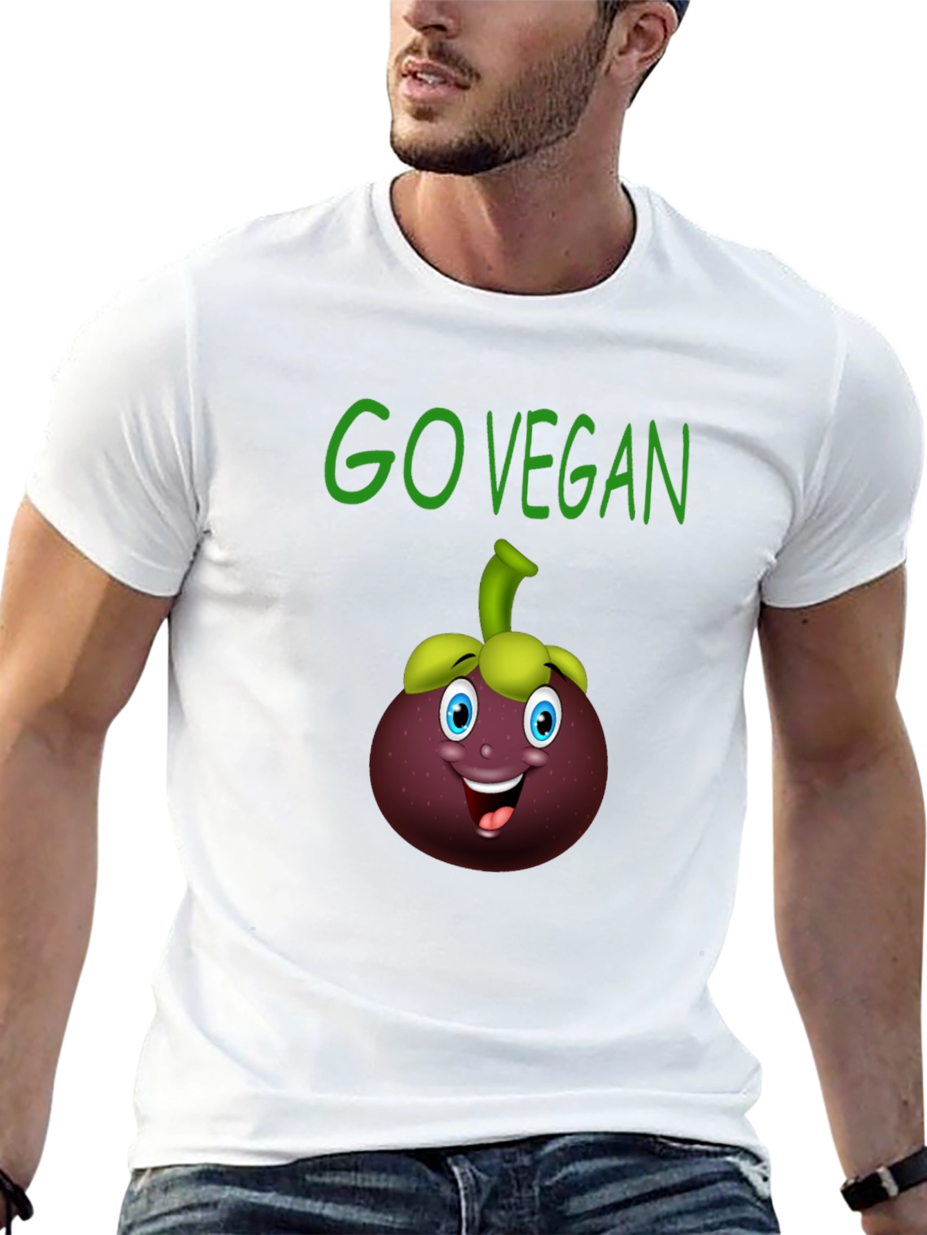 Go Vegan T-Shirt with Mangosteen Cartoon