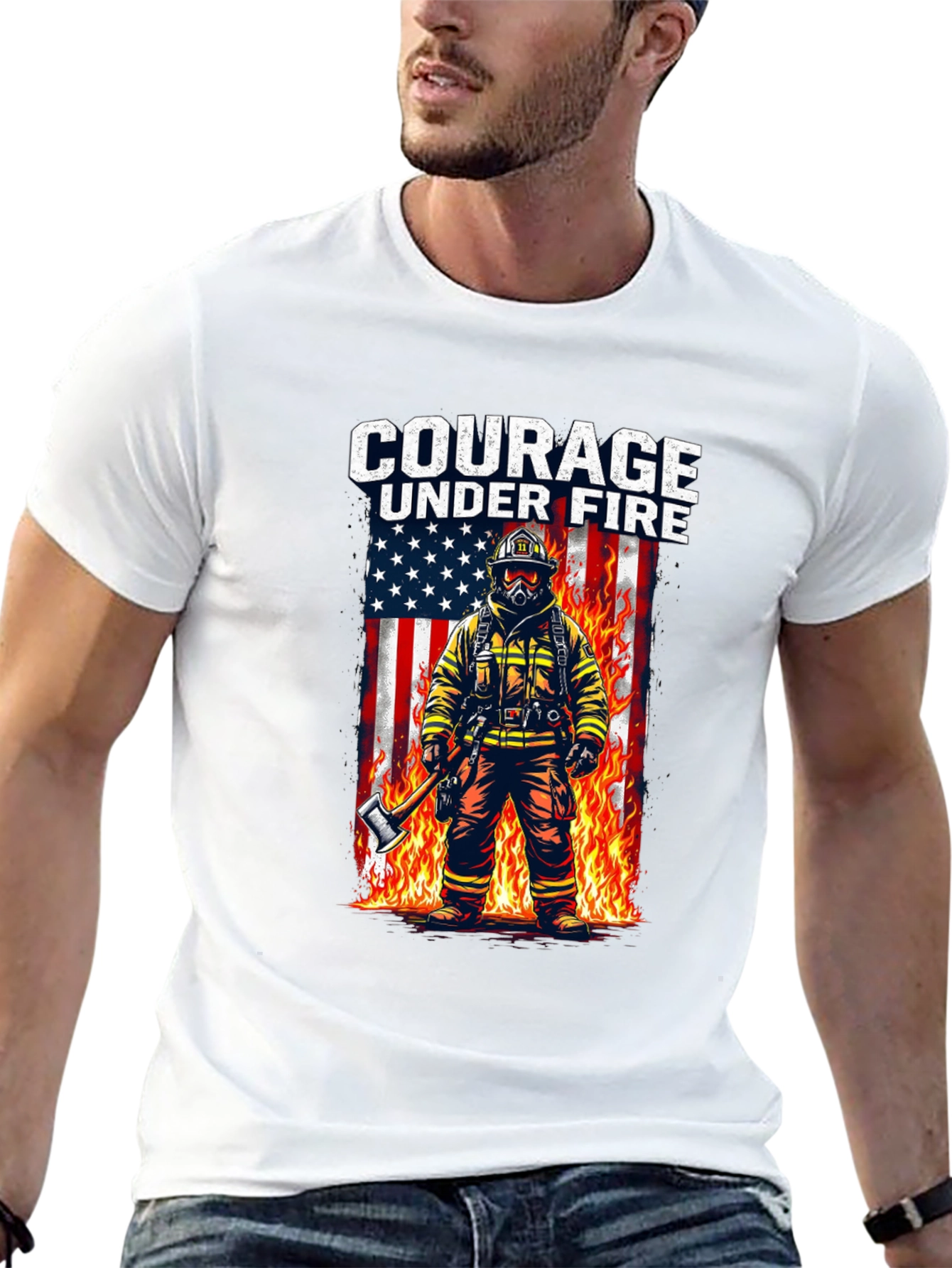 Courage Under Fire Firefighter Graphic T-Shirt
