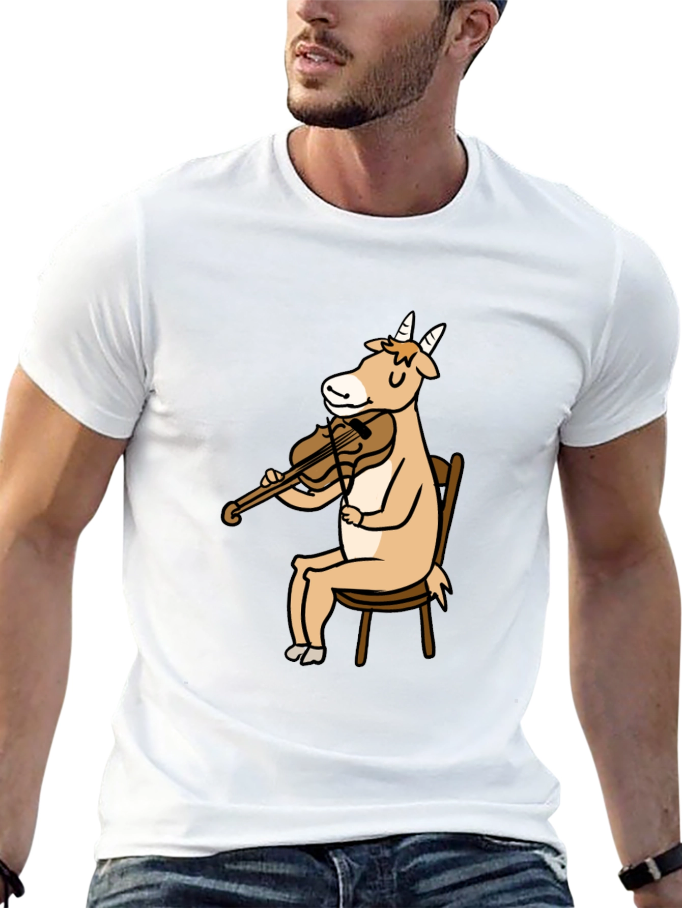 Goat Playing Violin Graphic Tee - Black