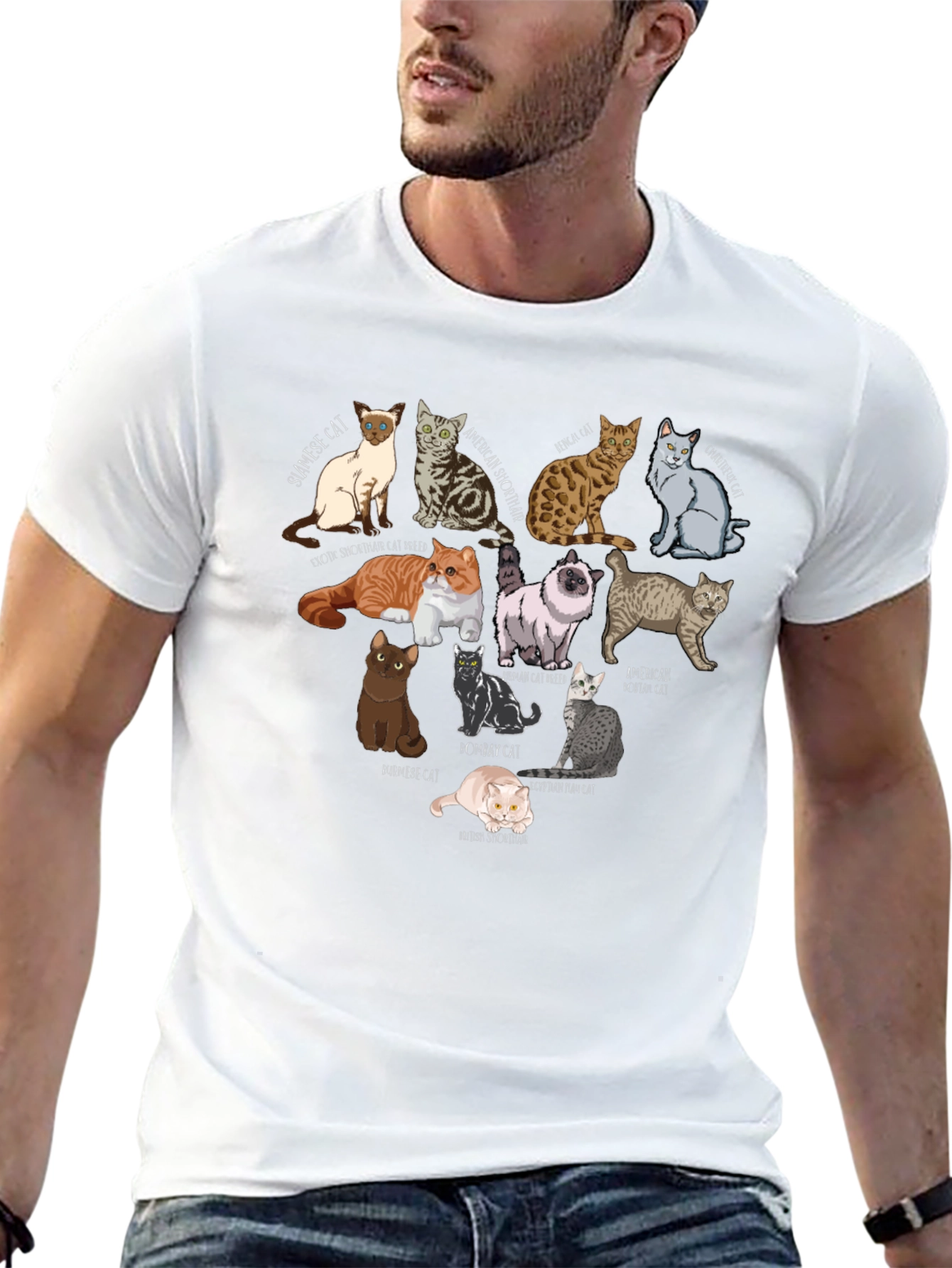 Cat Breeds Graphic T-Shirt - Unisex Black Tee