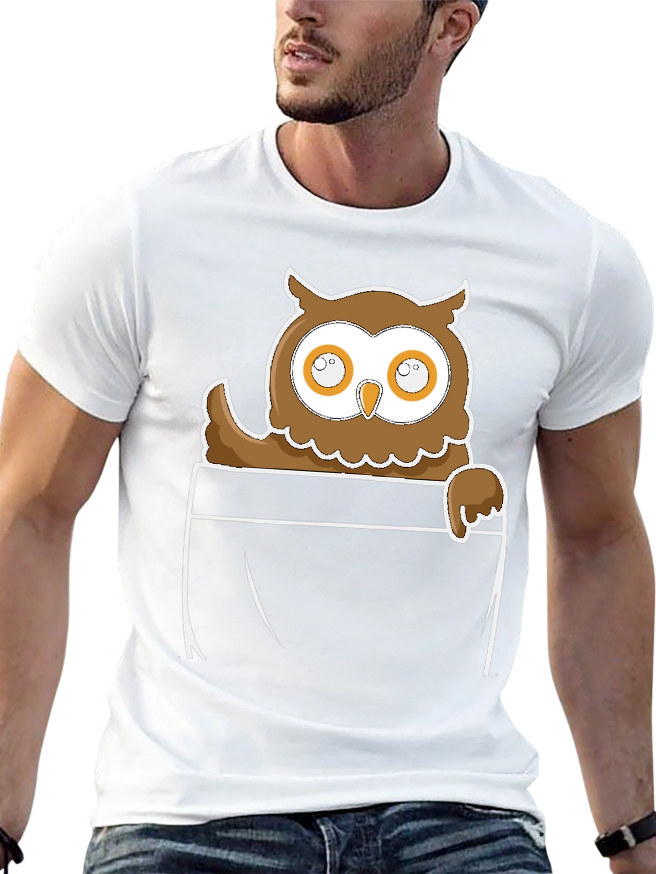 Owl in Pocket Graphic Tee - Black Cotton Blend