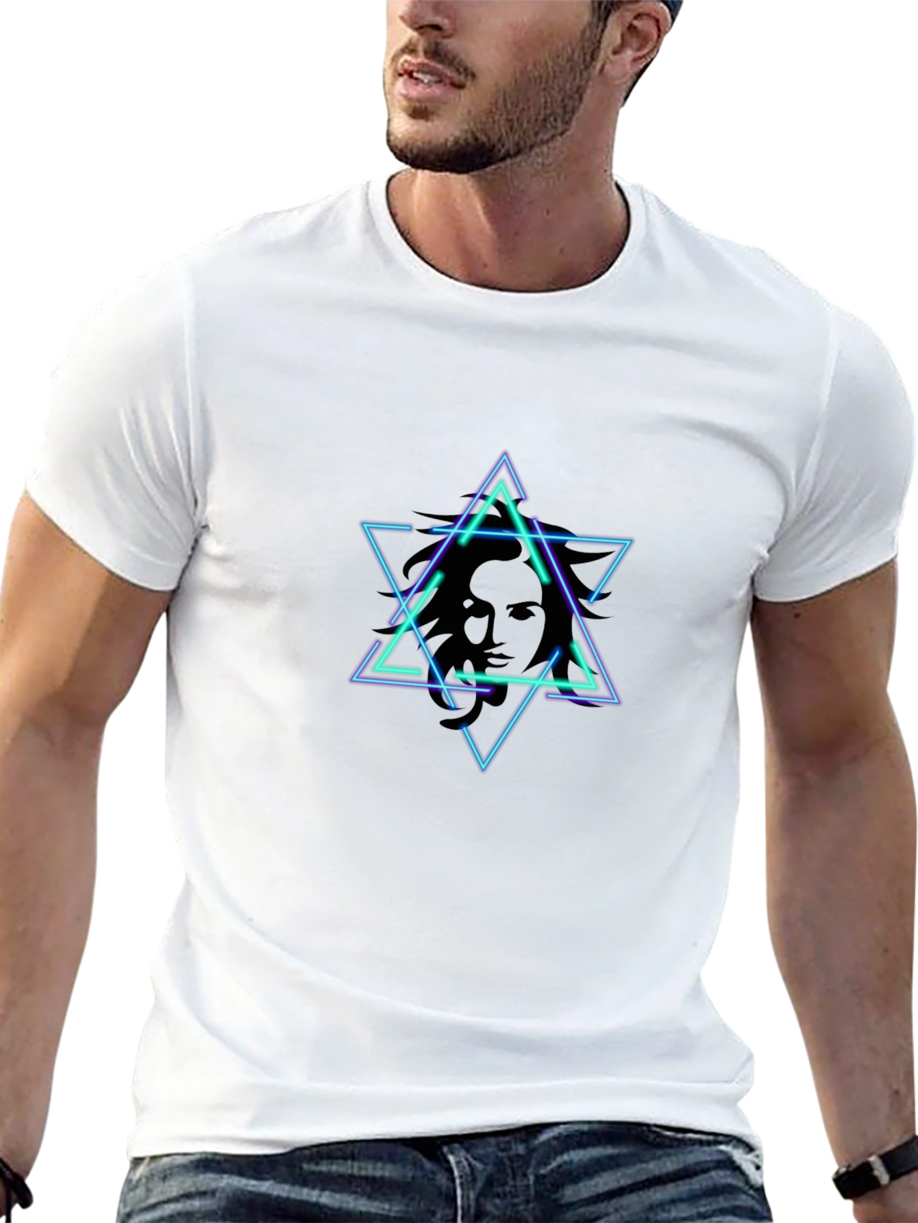 Geometric Star Face T-Shirt - Edgy Design